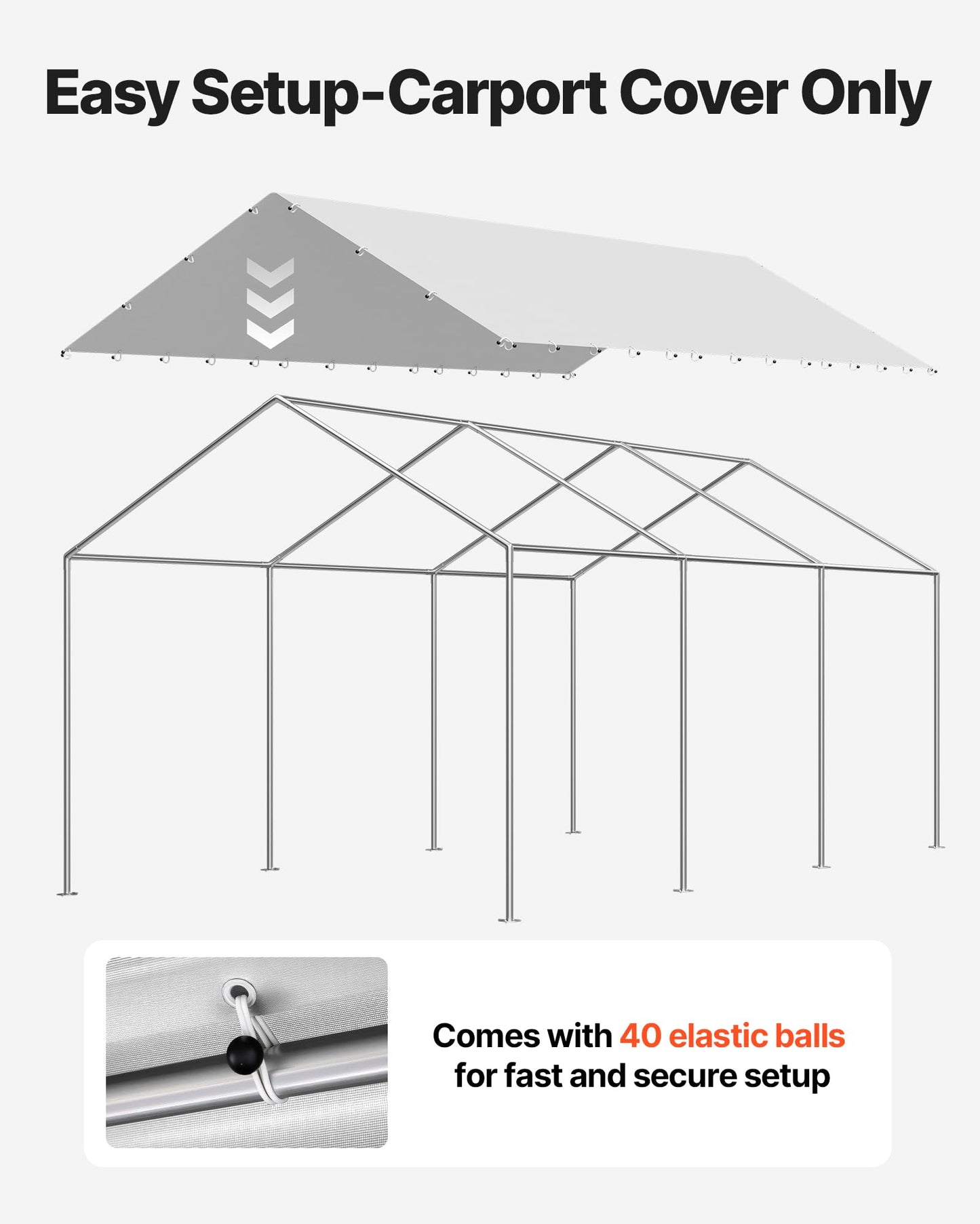 VEVOR Carport Replacement Canopy, 10 x 20 ft Potable Garage Tent Top Tarp, UV-Resistant & Waterproof Car Shelter Tarp, Heavy Duty Car Port Cover with Ball Buggees, Grey, Frame Not Included
