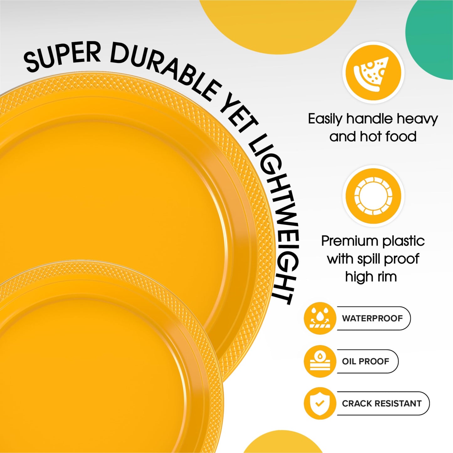 Exquisite Party Solids Yellow Plastic Plates For Party Supplies, Yellow Disposable Plates 100 Pcs - 50-7" & 50-9" Heavy Duty 350 GSM Disposable Dinnerware Sets, Plastic Dinnerware Sets