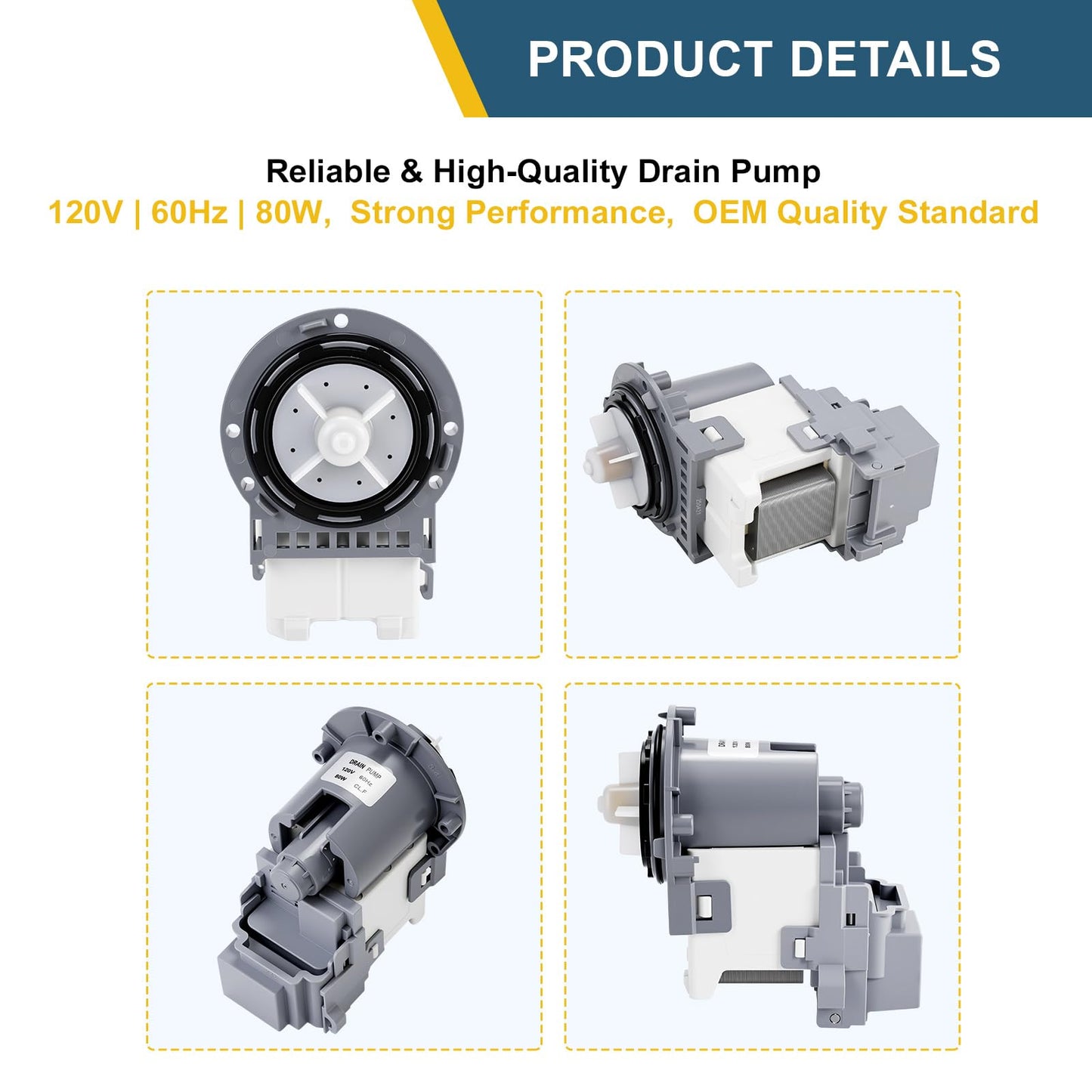 Washer Drain Pump Motor DC31-00187A DC31-00178A PX3516-01 DC97-20621A DC31-00054D for Samsung VRT Washing Machine — Replacement for Samsung Washer Drain Pump AP5916591 PS9605762