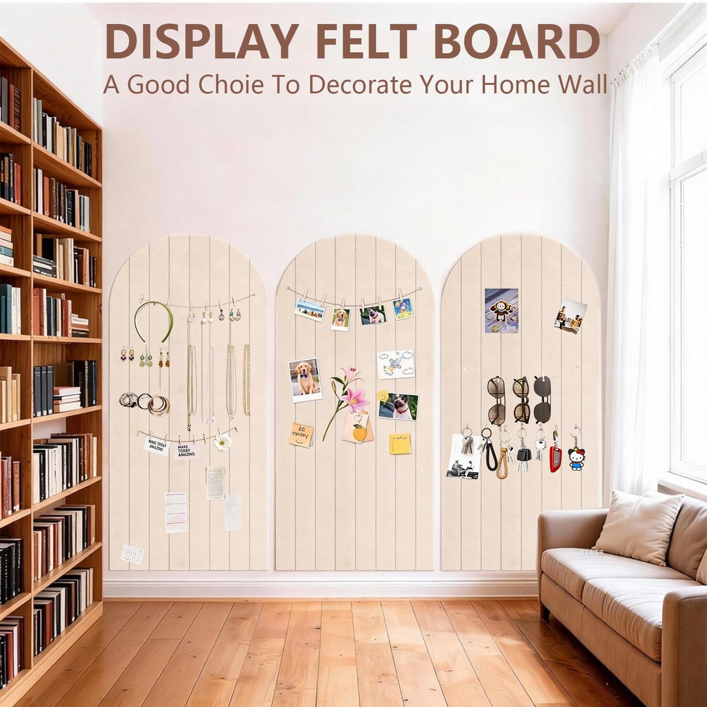 Large Bulletin Board for Wall, 47" x 23.6" Felt Corkboard with Pushpins, Display Decor Tiles for Photo Office Home Kitchen (Light Camel)