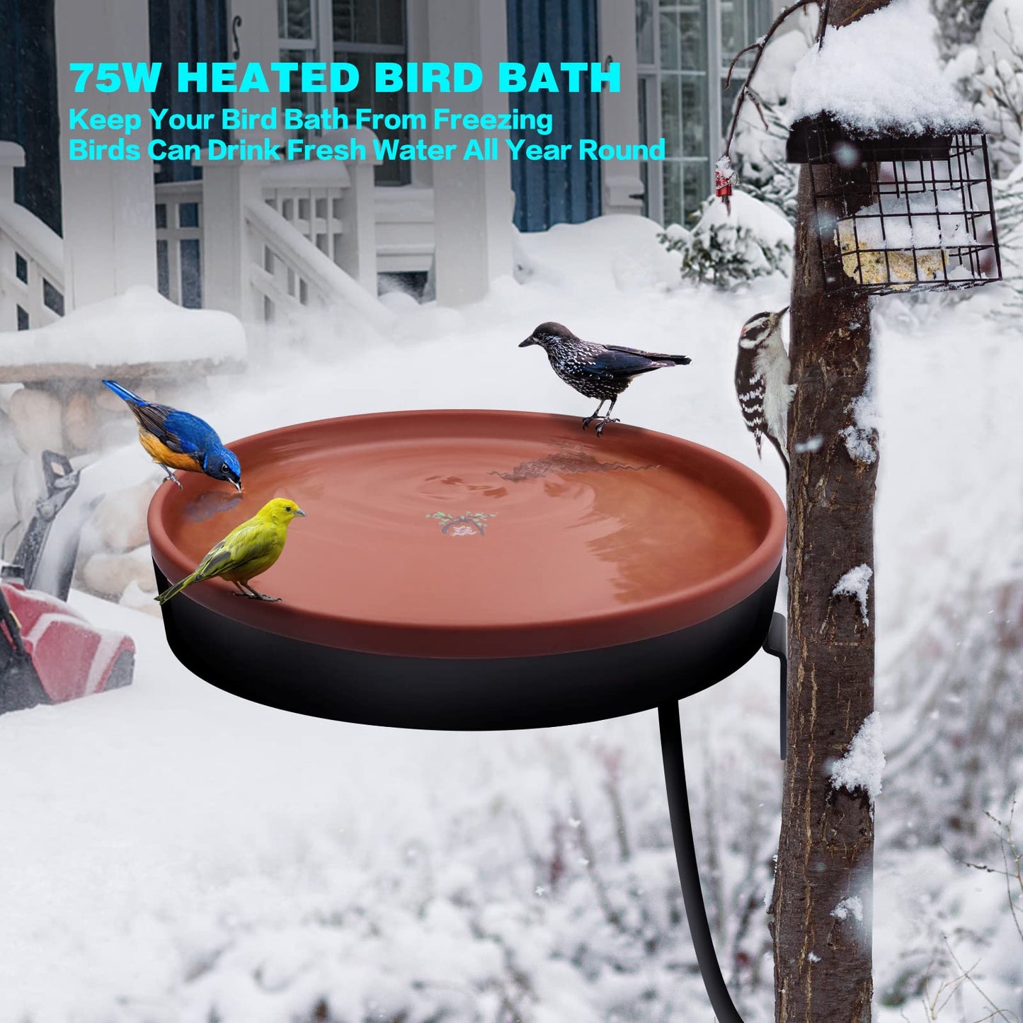 GESAIL Heated Bird Bath for Outdoors for Winter, 3 Easy Ways to Mount Detachable Bird Bath Bowl, 75W Heated Bird Baths with Thermostatically Controlled for Garden Yard Patio Lawn, Terracotta