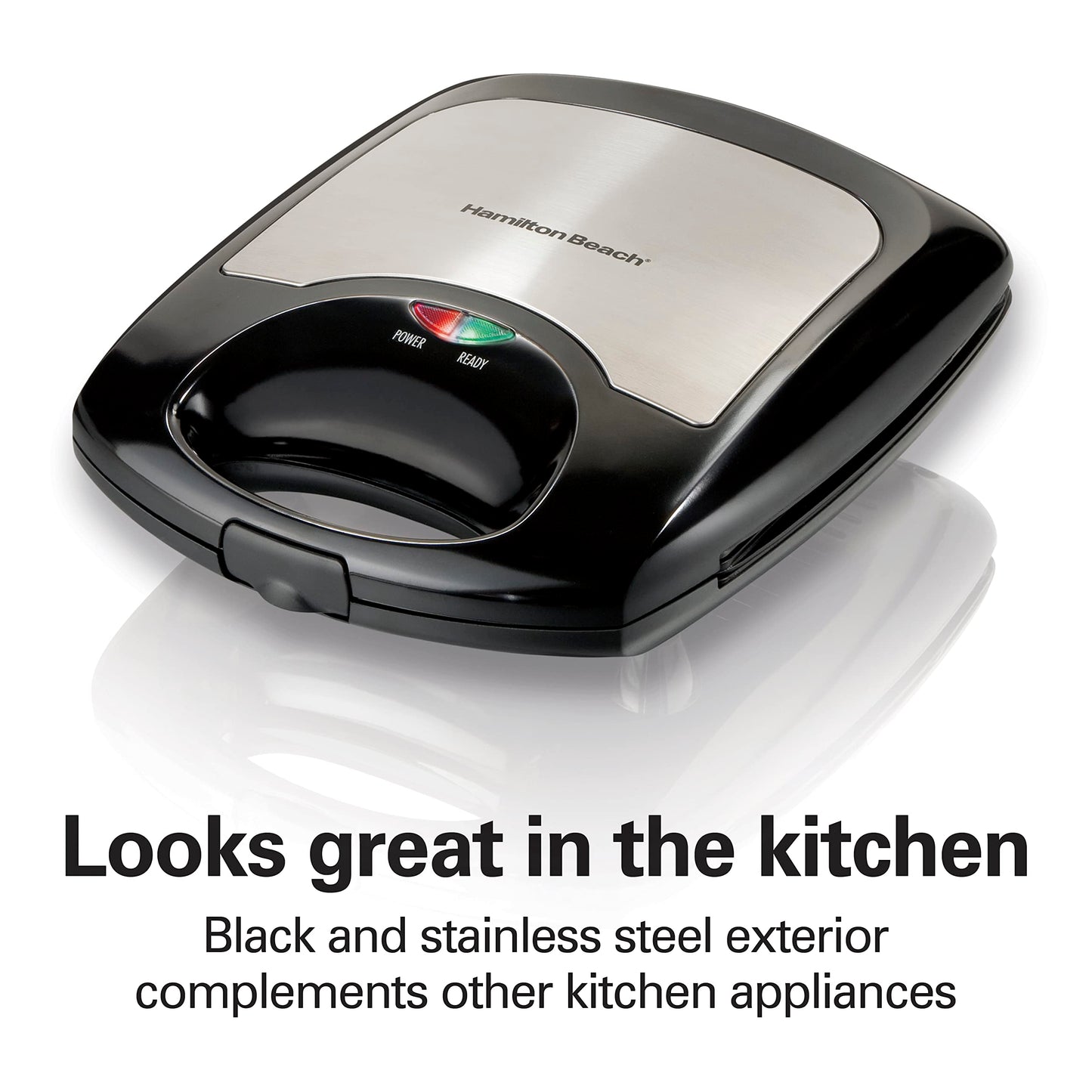 Hamilton Beach 4-Slice Non-Stick Belgian Waffle Maker with Indicator Lights, Compact Design, Black (26020MNC)