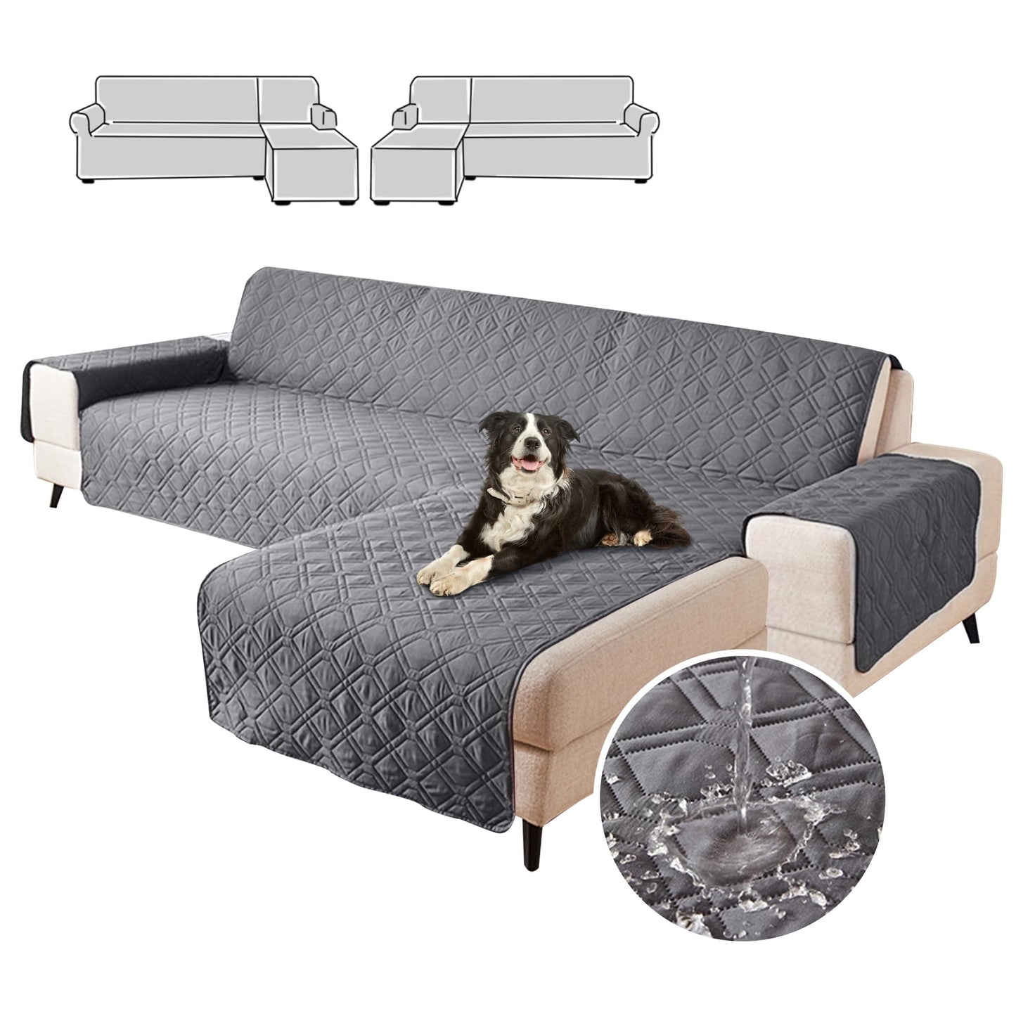 Sofa Slipcover, L Shape Sofa Cover Sectional Couch Cover Dark Grey Sofa Cover Furniture Protector Cover for Pets Kids Children Dog Cat (Small)