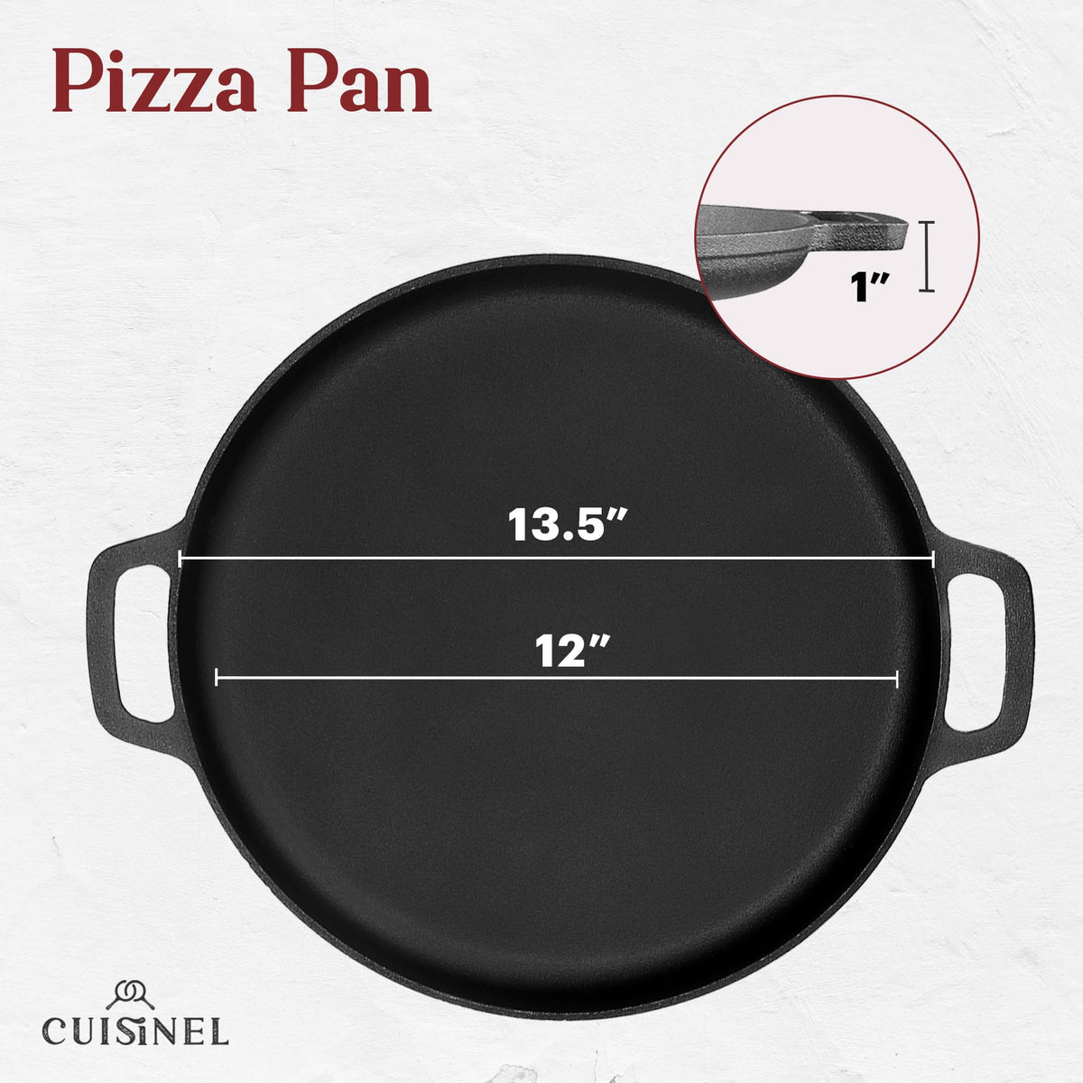 Cast Iron Pizza Pan/Round Griddle - 13.5"-Inch Flat Skillet - Great for Crepes and Frozen Pizza - Pre-Seasoned Comal for Tortillas - Dosa Tawa Roti - Baking, Stove, Oven, Grill, BBQ, Campfire Safe