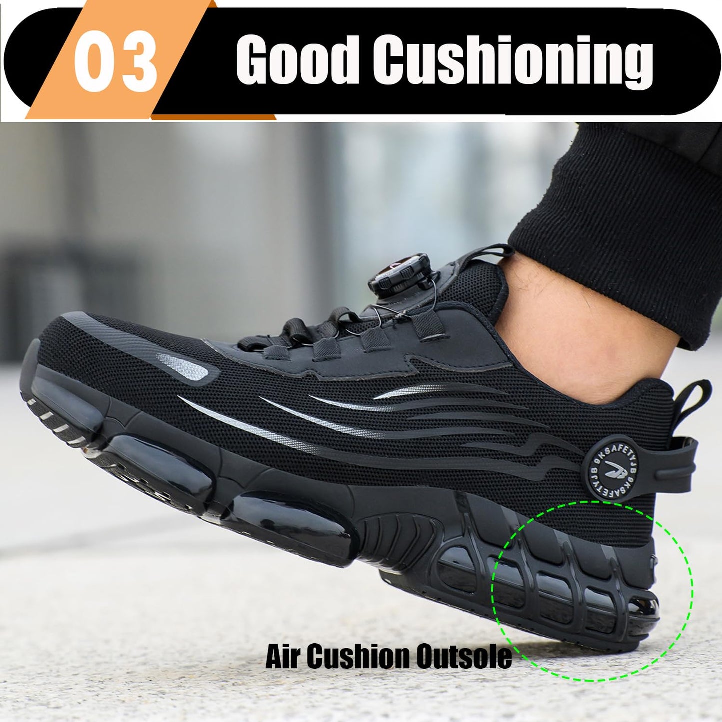 TimGross Safety Shoes for Men Steel Toe Work Sneakers Lightweight Slip On Construction Indestructible Shoes Non-Slip Shoes 266/Black/44