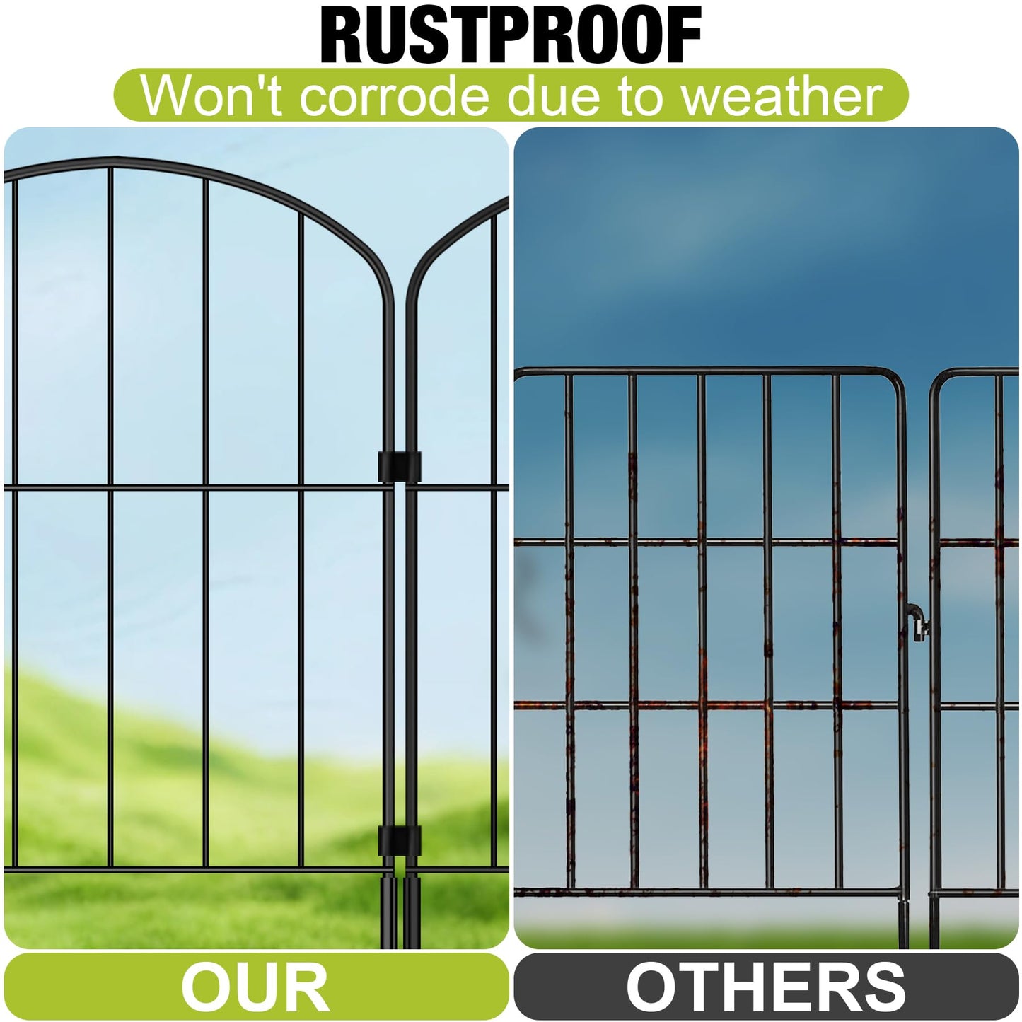 Decorative Garden Fence 24in (H) x 10.5ft (L), 10 Panels No Dig Garden Fencing Animal Barrier for Dogs Rabbits Arched Flower Bed Edging, Metal Wire Border Panel for Outdoor Patio Yard Decor