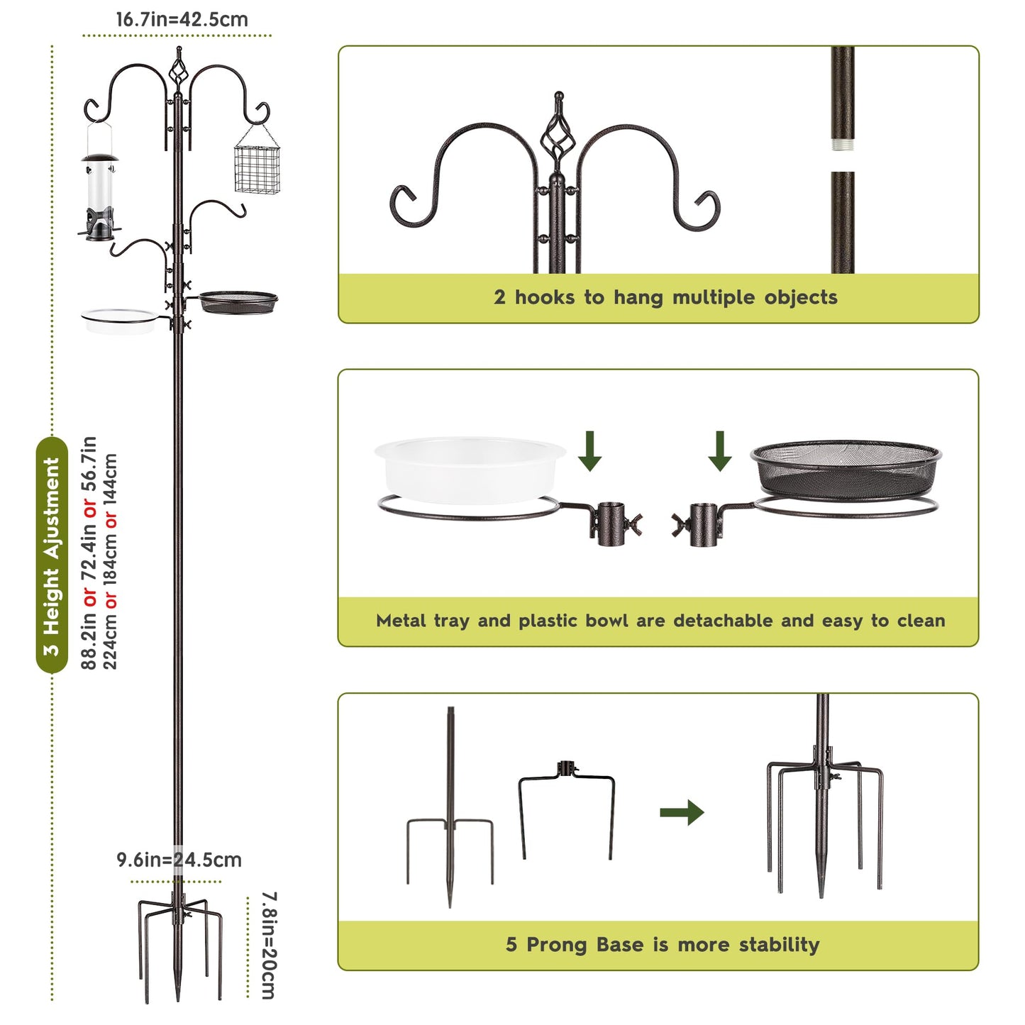 Bird Feeder Pole Bird Feeding Stand Outdoor Hanging Wild Bird Feeder Station Kit Planter Hanger Multi Feeder Hanging with Metal Suet Feeder Bird Bath for Attracting Wild Birds