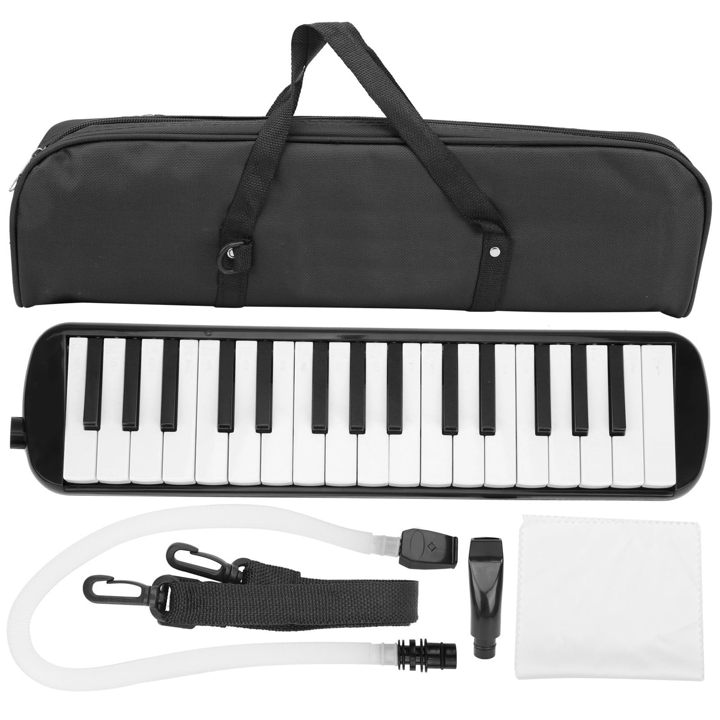 Melodica 32 Key Air Piano Instrument with Double Mouthpiece Tubes Carrying Bag for Beginners Adults Music Education and Practice(Black)