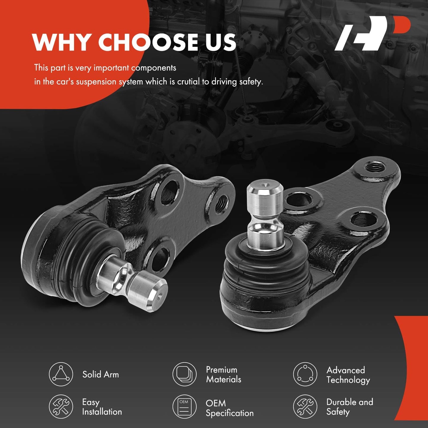A-Premium 2 x Front Lower Ball Joints, Compatible with Hyundai Sonata 2011-2014, Santa Fe 2013-2018, Santa Fe Sport 2013-2018, Santa Fe XL 2013-2019, Azera 2012-2014 & Kia Optima, Sorento, Rondo