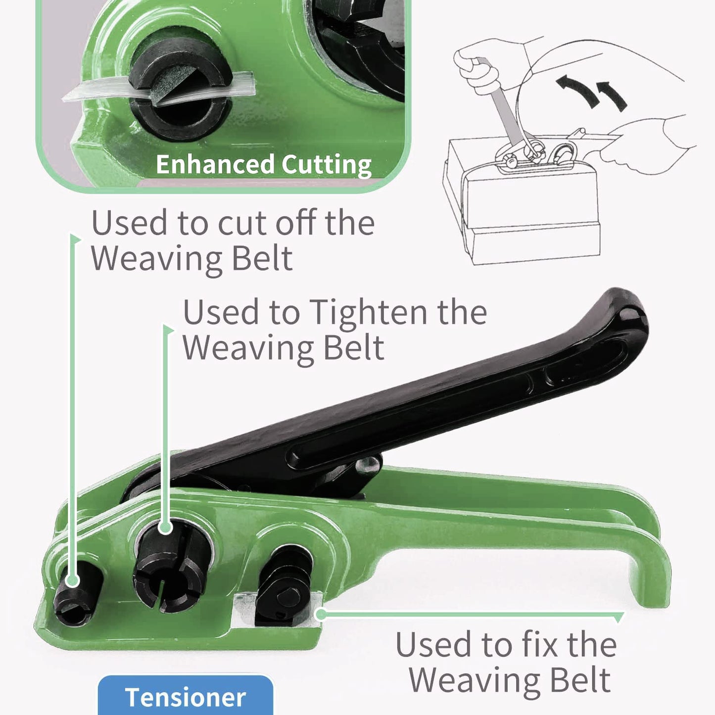 Woven Cord Strapping Kit, 2000 lbs Break Strength, Heavy Duty Strapping Tensioner, 50pcs Strapping Buckles and 328ft Fiber Woven Cord Strapping Roll 3/4" Width Soft Polyester