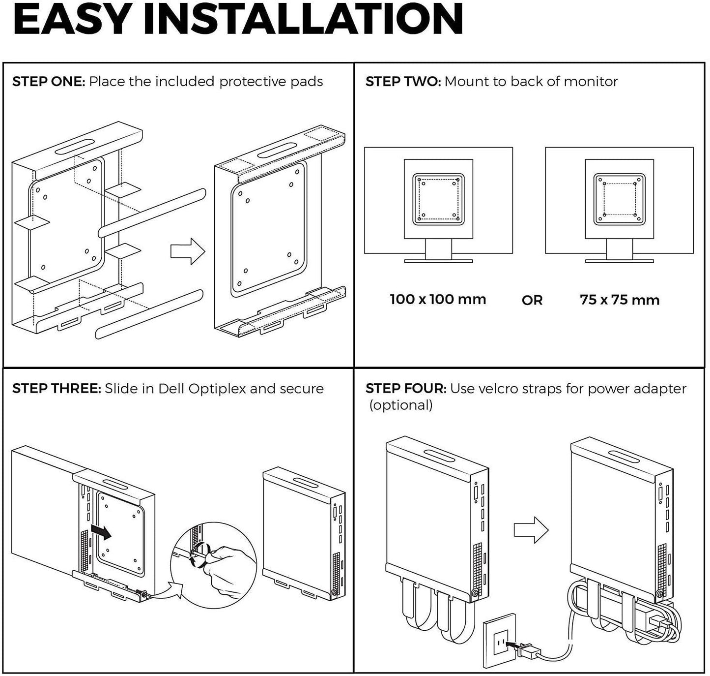HumanCentric Mount Compatible with Dell OptiPlex Micro Form Factor Case, VESA, Under Desk and Wall Mount Fits MFF 3040, 3046, 3050, 3060, 3070, 3080, 5050, 5060, 5070, 7040, 7050, 7060, 7070, More