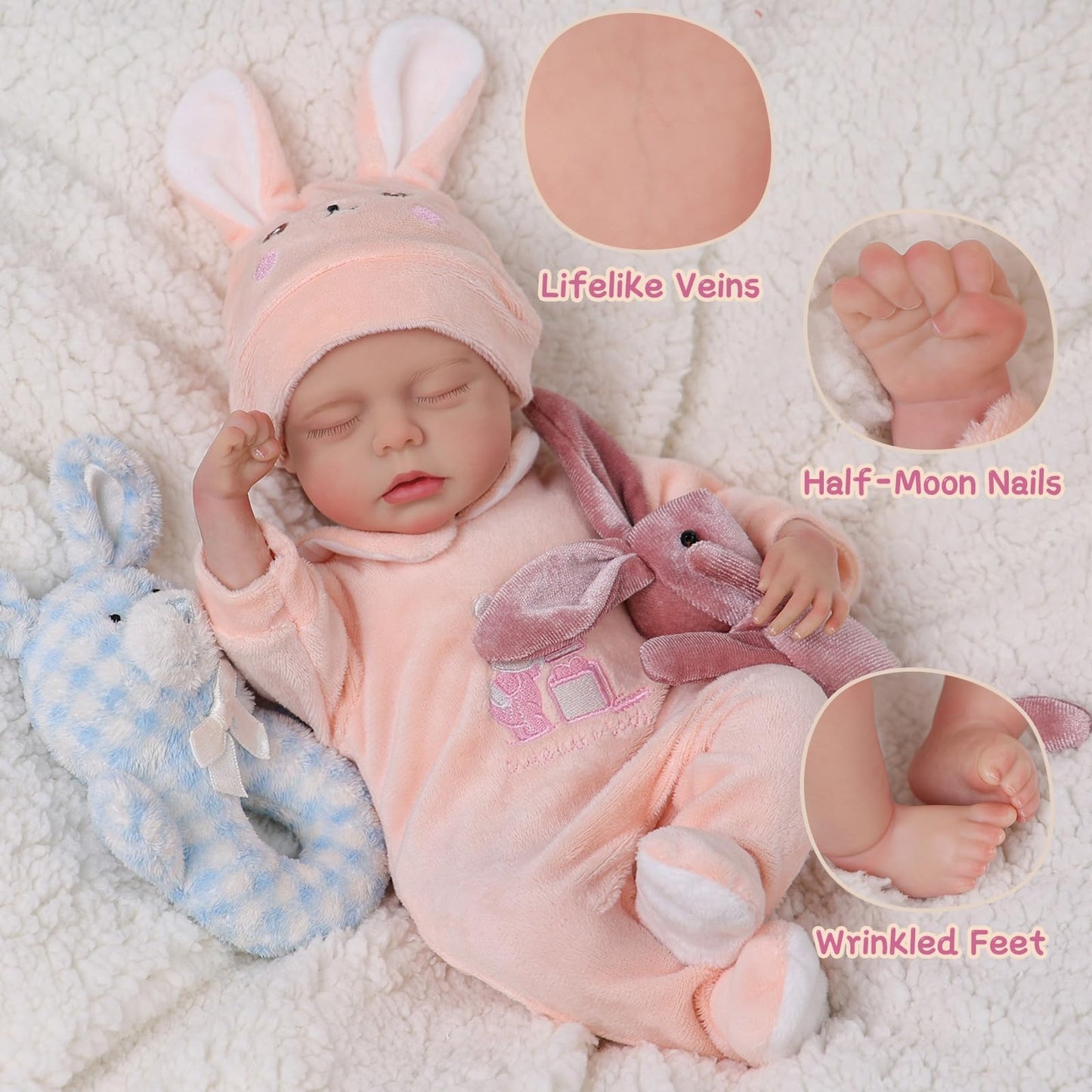 BABESIDE Lifelike Reborn Baby Dolls - 12 Inch Full Vinyl Realistic Baby Doll Sweet Sleeping Real Life Baby Dolls Cute Girl with Toy Accessories Gift Set for Kids Age 3+