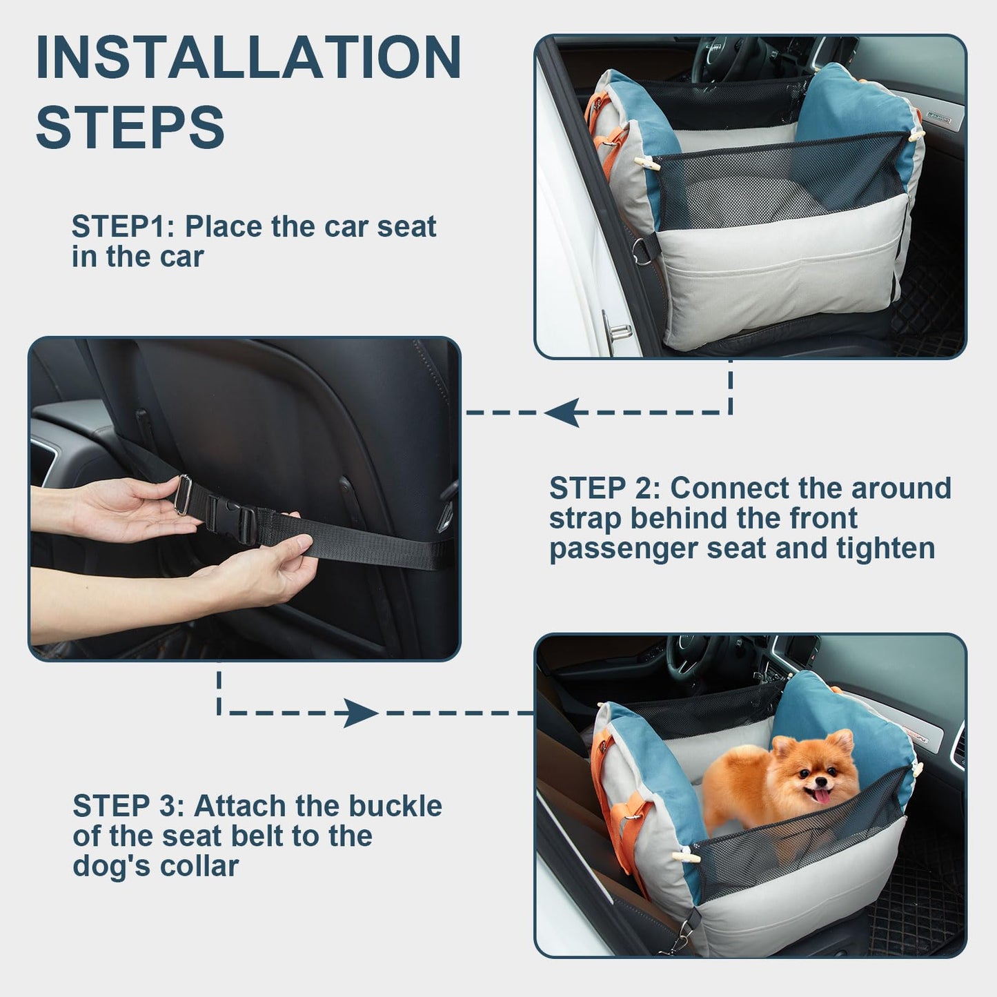 Ownpets Small Dog Car Seat, Dog Bed Car Seat with Elevated Design, Safety Belt, Puppy Seat for Car with Fixed Buckle, Waterproof & Scratch-Resistant, Pet Travel Carrier Bed Up to 25lbs