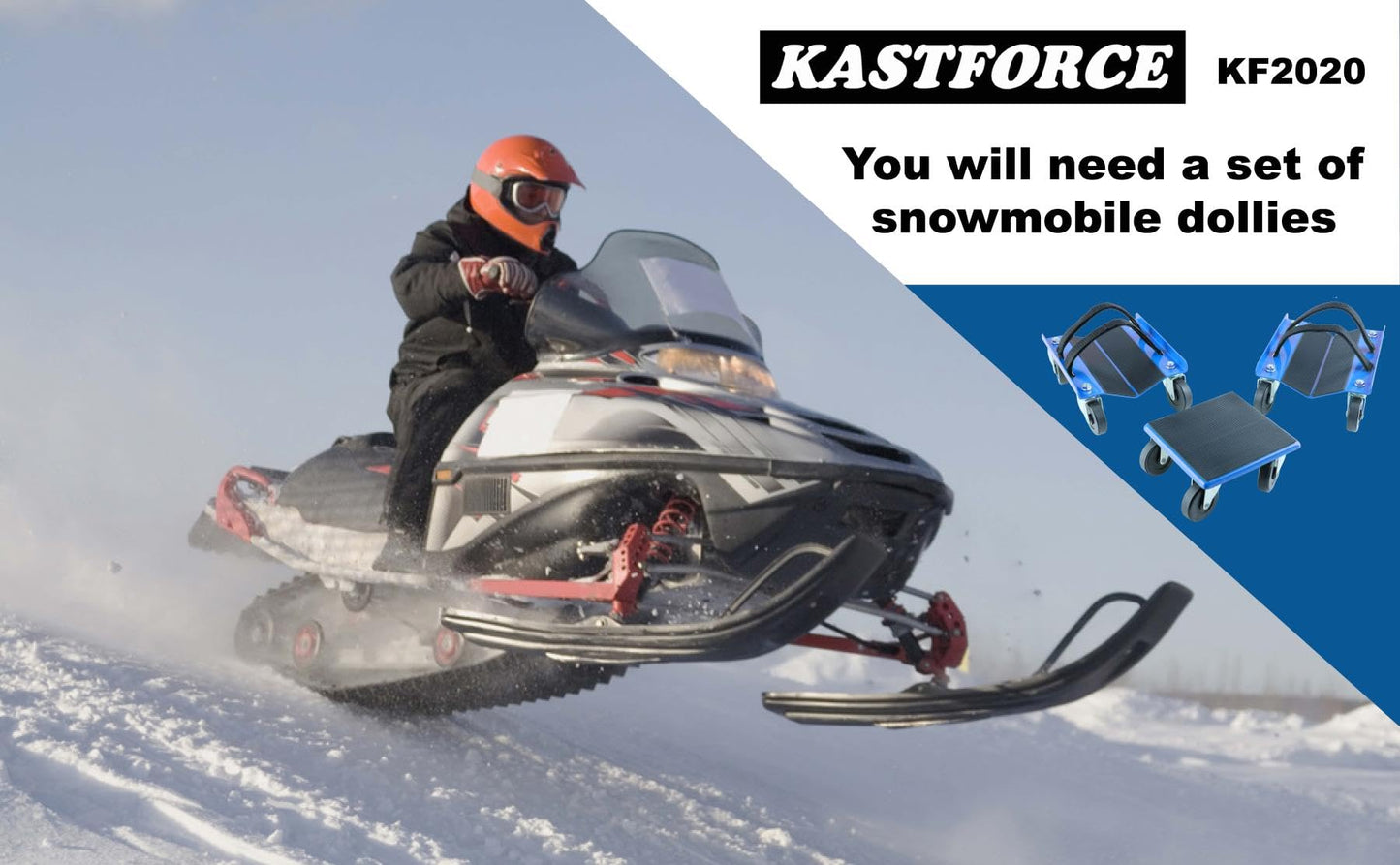 KASTFORCE Snowmobile Dollies Full-Rubber-Pad-Protection Heavy Duty Dollies Carries up to 1500 lbs (682 kg) V-Slide with 2.5 Inch Swivel Casters 2 Pairs of Heavy Duty Straps KF2020