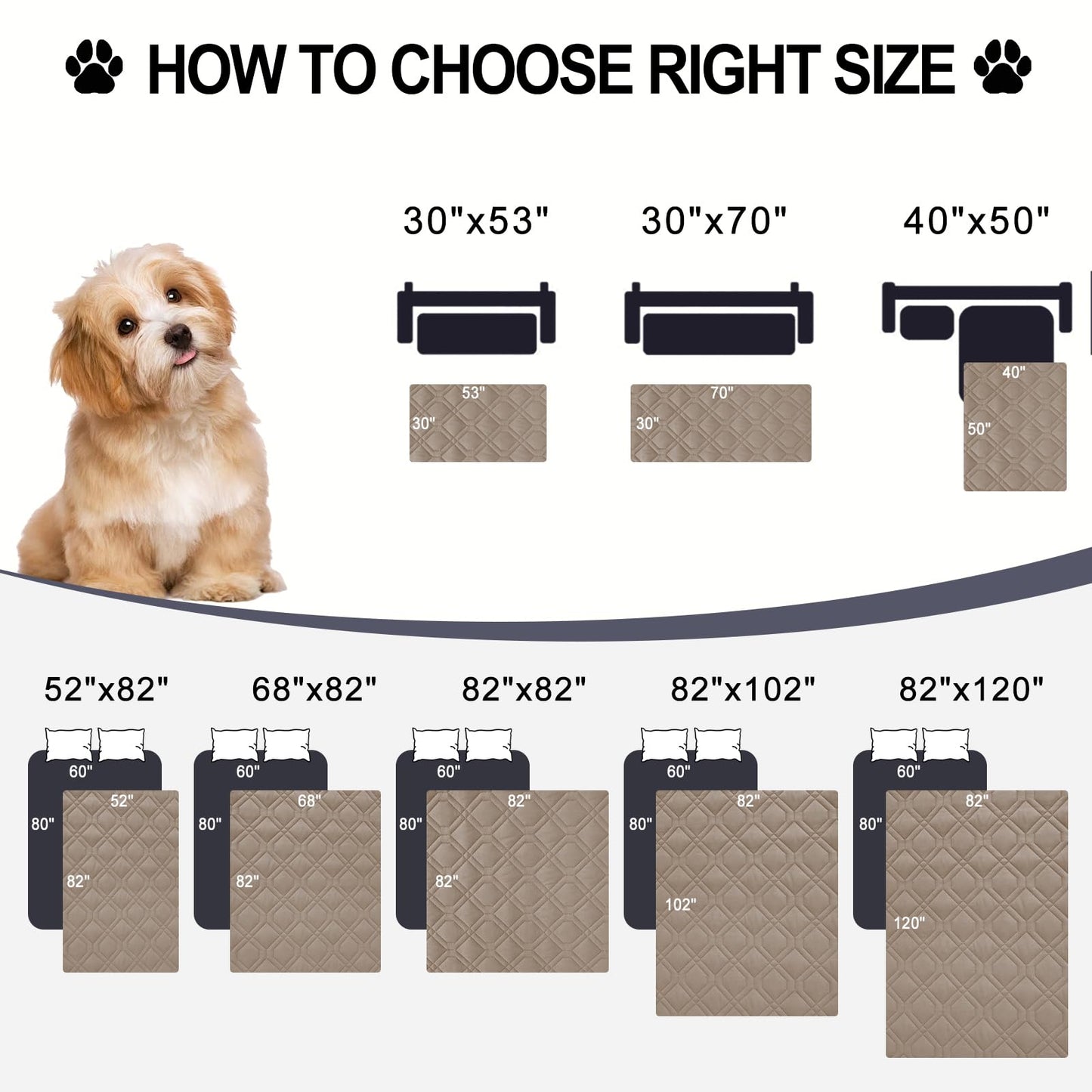 Smiry Waterproof Dog Blanket, 30x70 Inch Soft Pet Bed Cover Reversible, Washable Sofa Couch Furniture Protector for Small Medium Large Dog Puppy Cat, Taupe/Beige