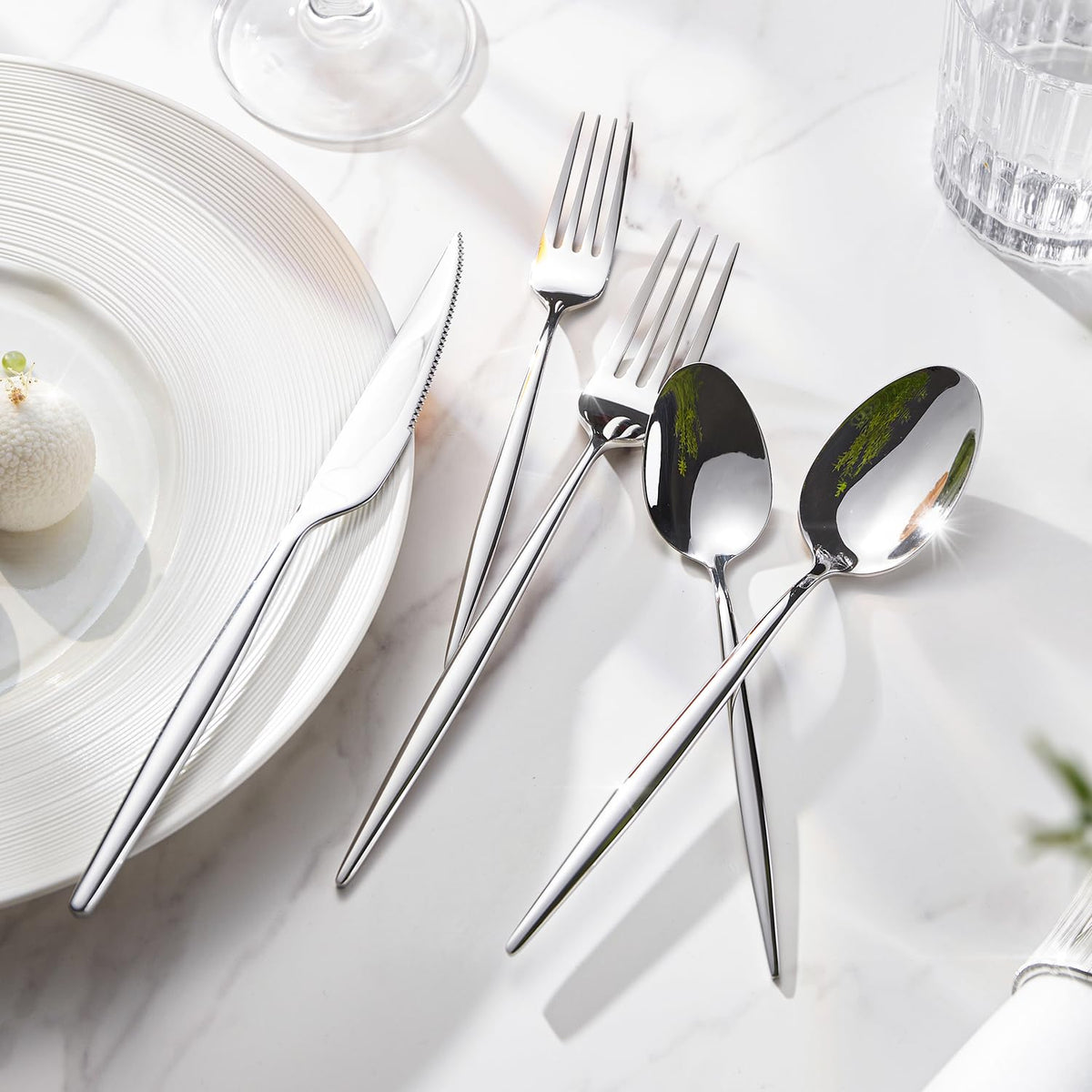 KINGSTONE Silverware Set, 30-Piece Flatware Set Cutlery Set Premium 18/10 Stainless Steel, Tableware Include Forks Knives Spoons for Home Restaurant Wedding Party, Dishwasher Safe