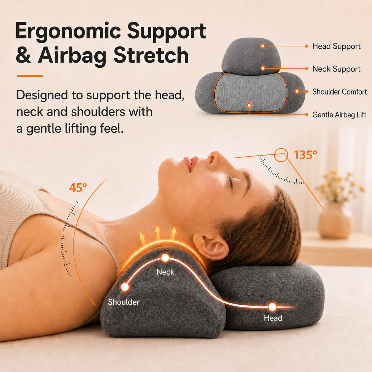 3 in 1 Heated Neck Massage Pillows with Heat for Pain Relief Deep Tissue, Rechargeable Cervical Neck Hump Corrector, Wireless Pillow Supports (No Washable Cover)