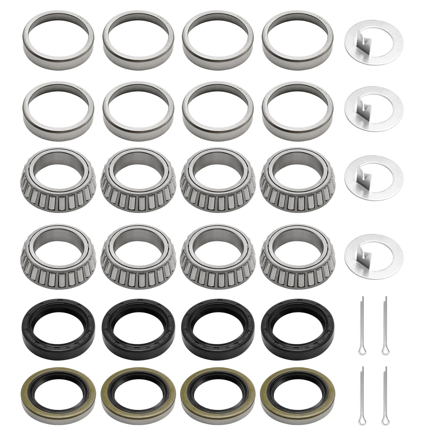 DUZFOREI 4 Sets Trailer Hub Bearing Kits with Dust Caps Grease Seals Spindle Nuts Washers, Replacement for 3500 Lb 1-1/16 to 1-3/8 Inch Trailer Axle Spindle EZ-Lube, Replace L68149 L44649