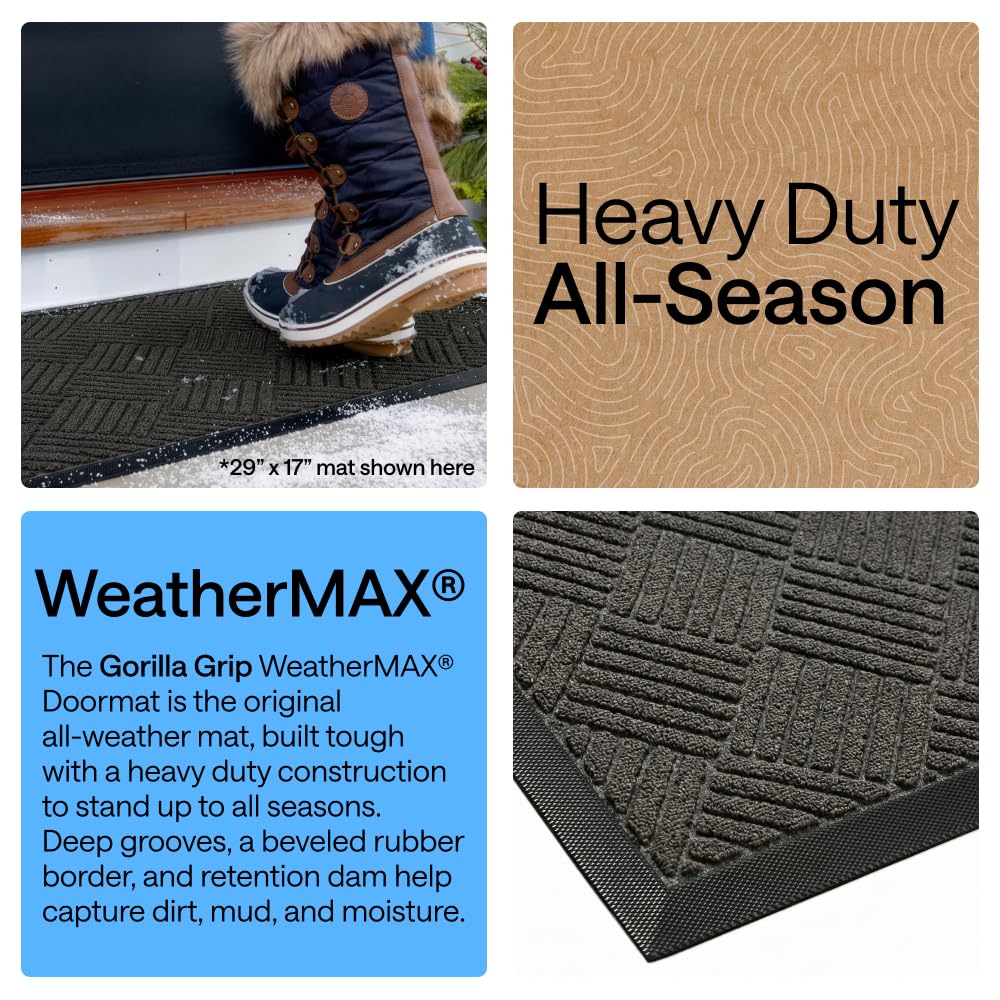 GORILLA GRIP Durable Natural Rubber Door Mat, Waterproof, 23x35, Low Profile, Heavy Duty Welcome Doormat for Indoor and Outdoor, Easy Clean, Rug Mats for Entry, Patio, Busy Areas, Gray Diamond