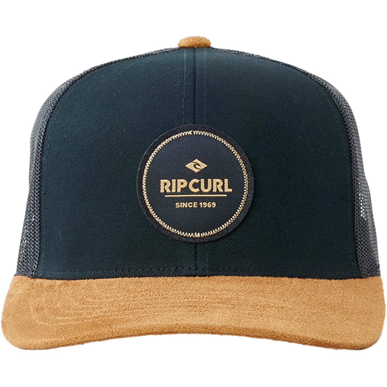 Rip Curl Icons Trucker Hat, Mesh Back Cap Snapback for Men, Adjustable, Black/Tan 243, One Size