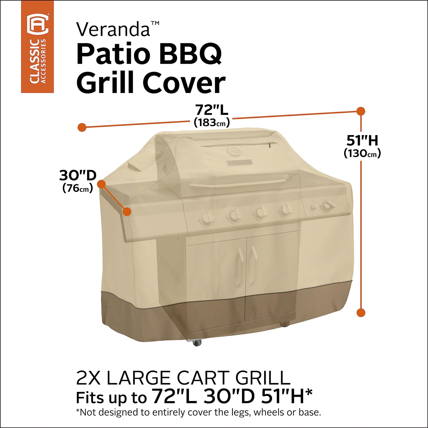 Classic Accessories 73952 Veranda Cart-Style Barbecue Cover, XXX Large, 72-Inch