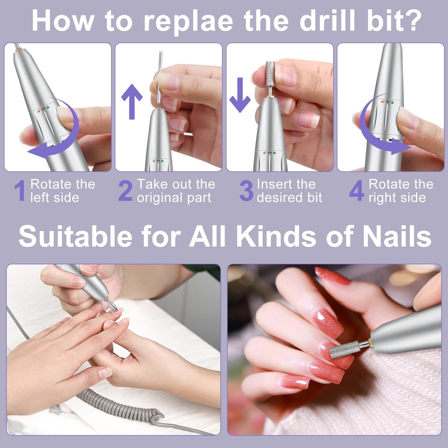 Cadrim 35000 RPM Portable Nail Drill, Electric Nail File, Cordless, Rechargeable, Professional Efile Nail Drill Machine Set for Acrylic Nails, Polishing, Manicure Pedicure Tool