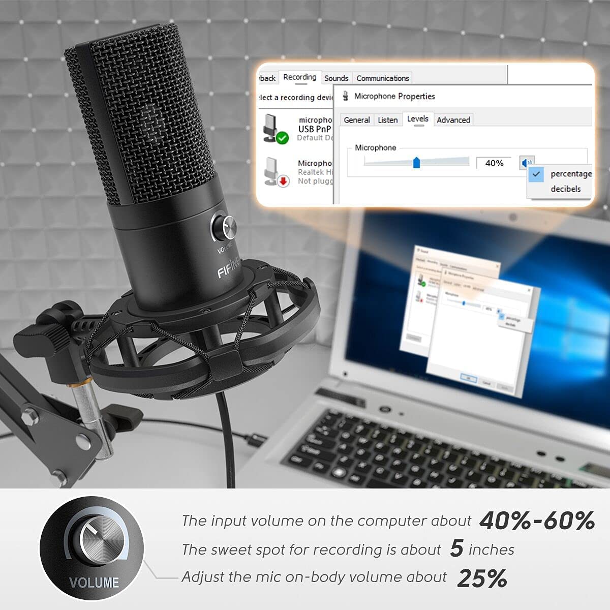 Fifine USB Podcast Microphone Kit for PC Computer, Studio Condenser Mic with Boom Arm, Gain Control, Shock Mount for Recording, Voiceover, Video on Tiktok YouTube Video-T669