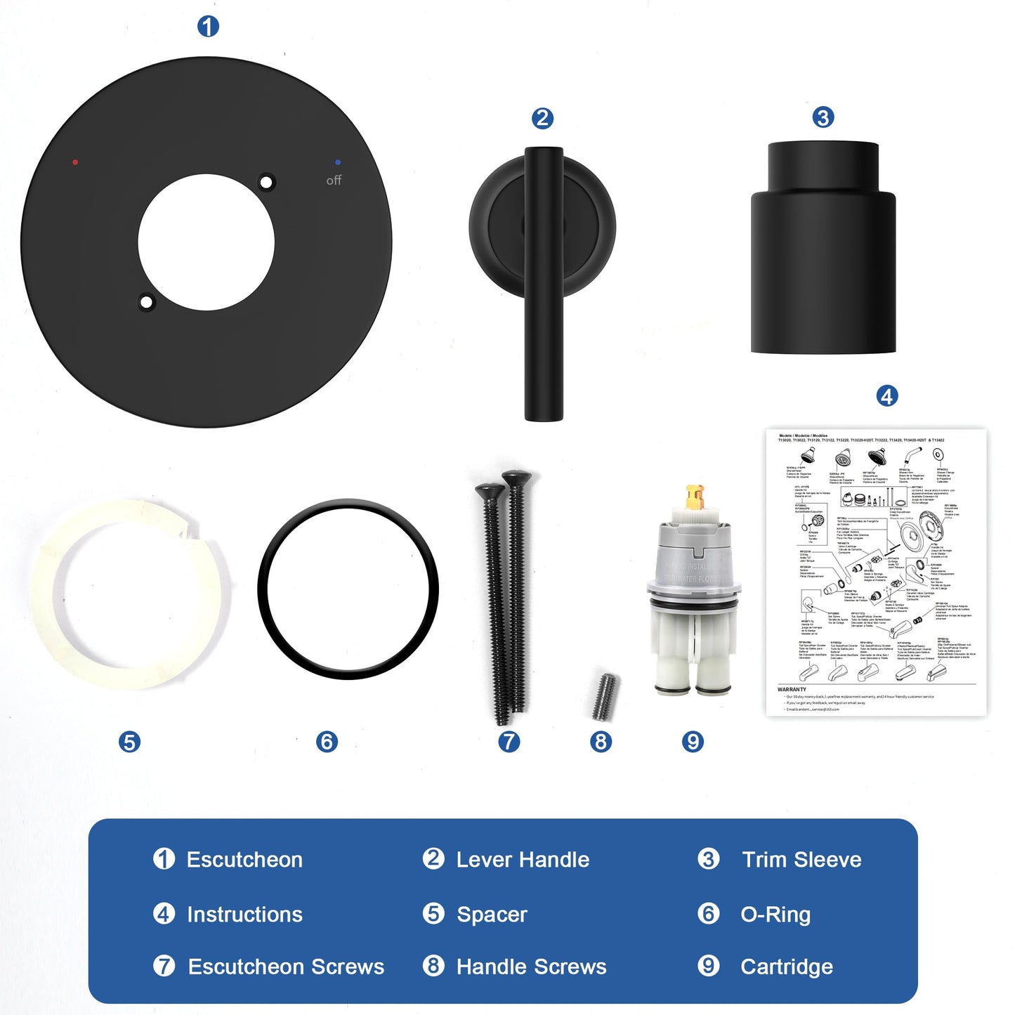 Replacement for D Faucet Trinsic 14 Series Single-Function Black Shower Valve Trim Kit, Shower Handle, Matte Black Shower Trim Kit T14059-BL (RP46074 Cartridge Included, Valve Not Included)