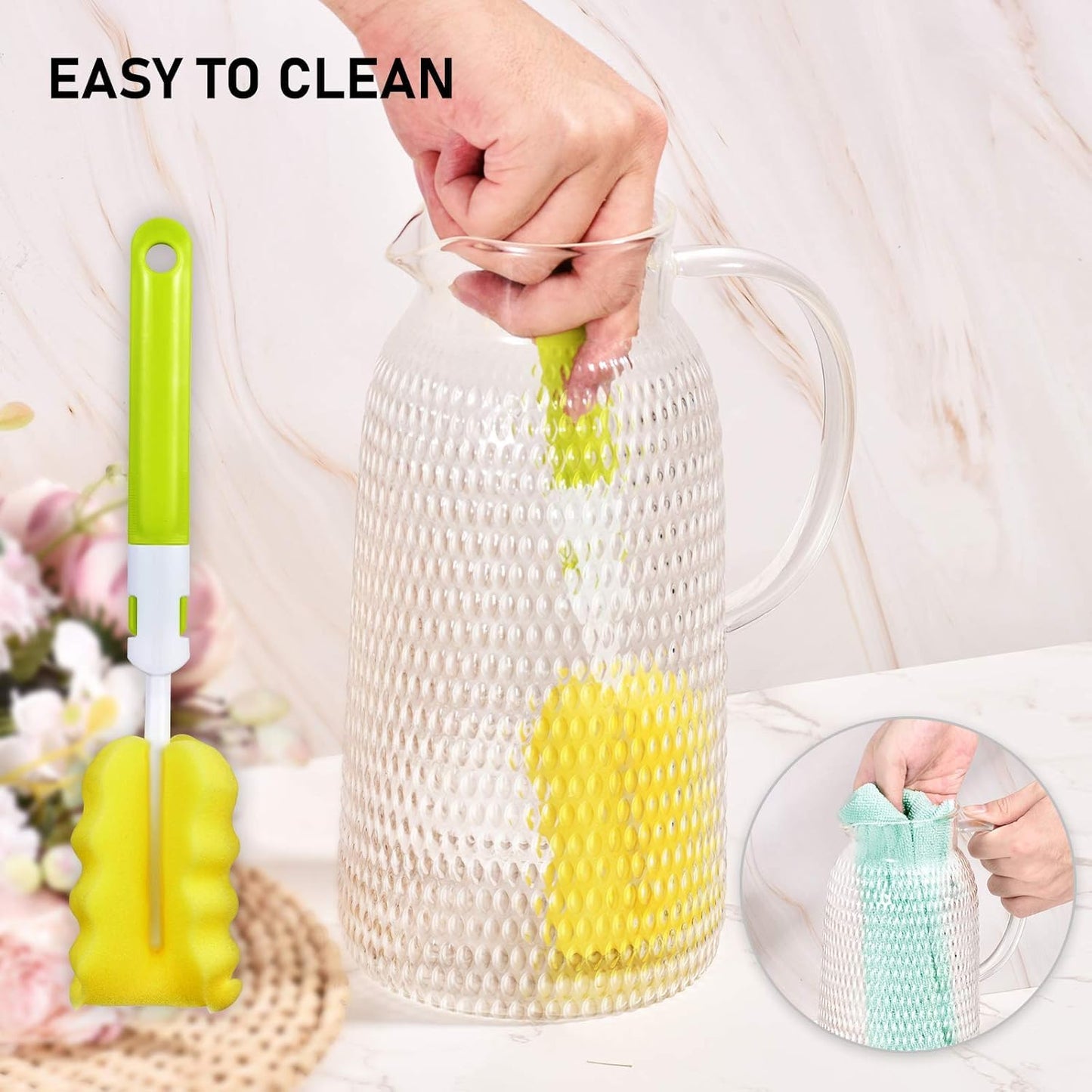 Pitcher, 2.4 L Water Pitcher, Juice Jug Ice Tea Pitcher, Glass Pitchers with Stainless Steel Lid, Heat Resistant Glass, Jug for Homemade Cold/Hot Tea Juice Milk Coffee, Easy Clean