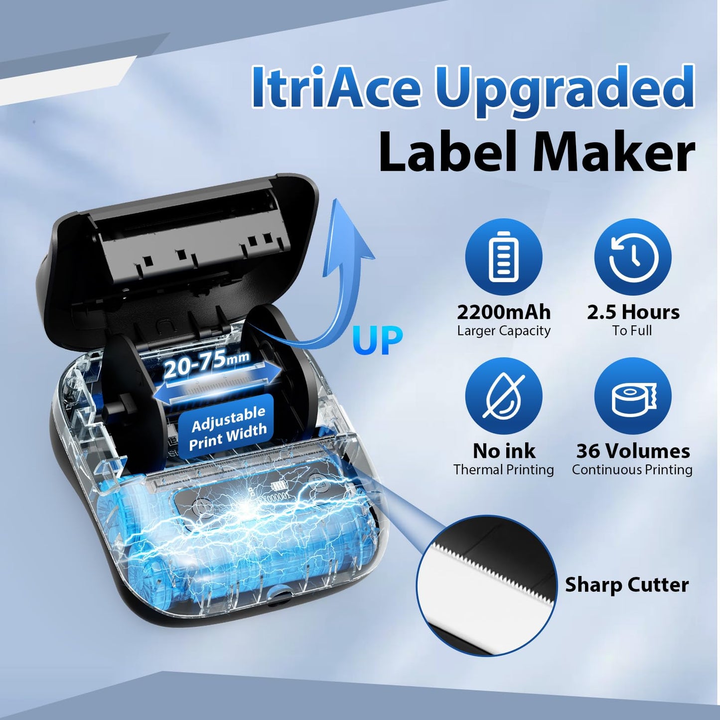 ItriAce M220 Label Printer, 3 Inch Label Maker, Thermal Barcode Printer for Halloween, Name, Address, Labeling, Mailing, Home, Office, Small Business, Compatible with Phones & PC, with 100 Labels