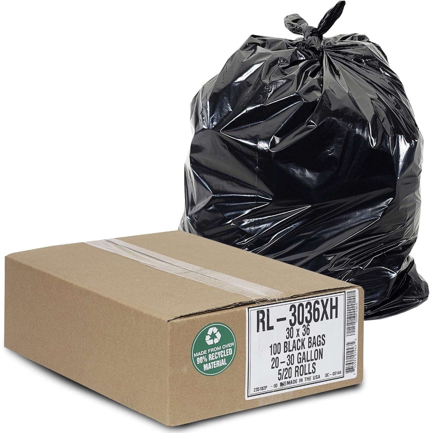 Aluf Plastics RL-3036XH T-Tough Roll Pack Low Density Repro Blend Star Seal Coreless Rolls Bag, 20-30 Gallon Capacity, 36" Length x 30" Width, XH Strength, Black (Pack of 100)