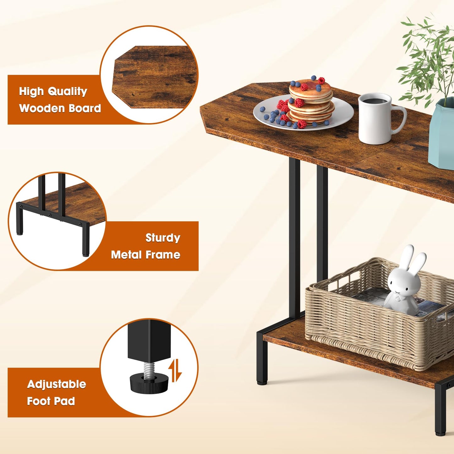 Rustic Coffee Table for Living Room Center Table with Storage Shelf 2-Tier Wood Tea Table Industrial Rectangle Coffee Table for Large or Small Spaces, Brown