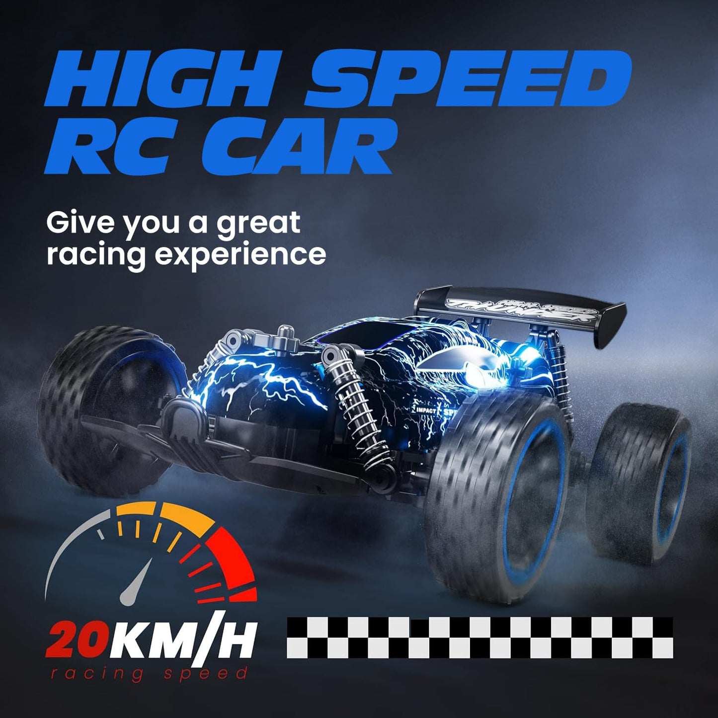 Tecnock RC Cars, Remote Control Car for Boys and Girls, 1:18 Scale RC Car, 2.4GHz 2WD All-Terrain RC Truck, Rechargeable Battery for 50-Min Play, Gift for Kids (Blue, Glow)