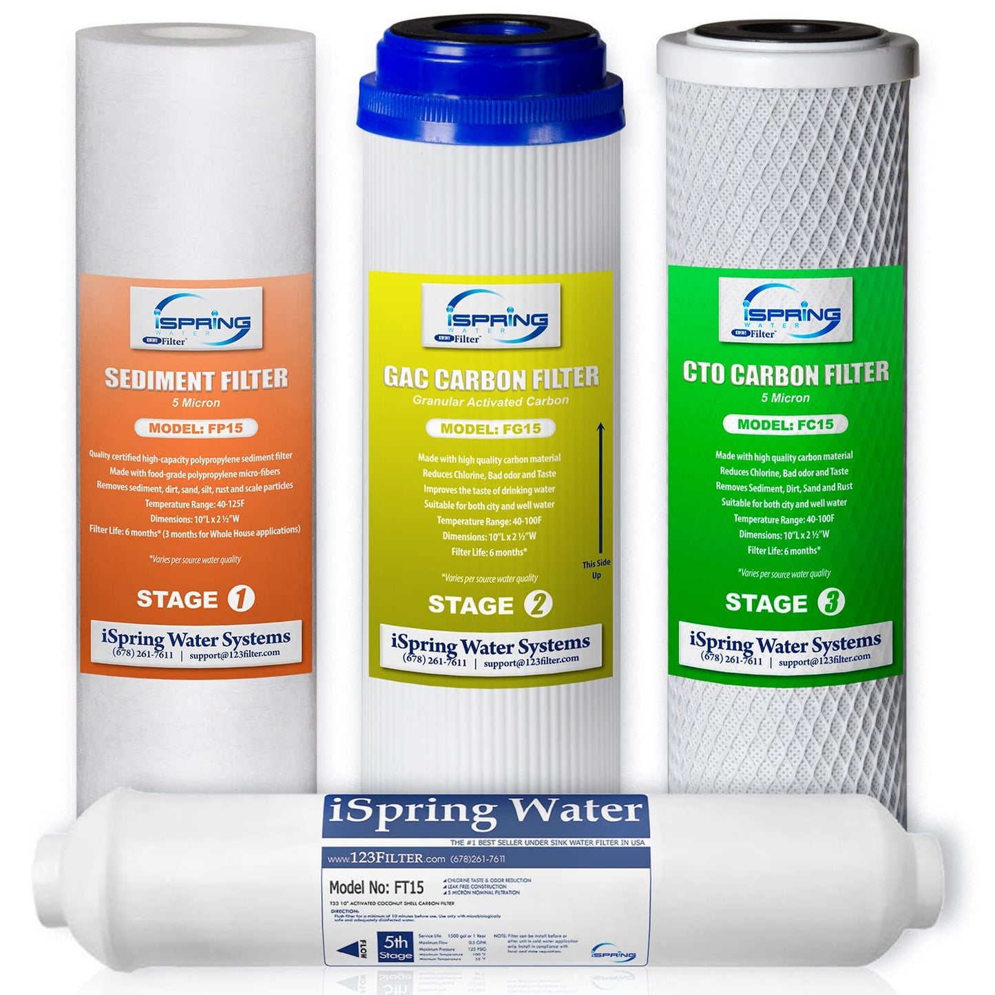 iSpring F4 for Standard Reverse Osmosis RO Systems with Post Carbon 6-Month Replacement Supply Filter Cartridge Pack Set, 4 Count (Pack of 1), White, 4 Piece