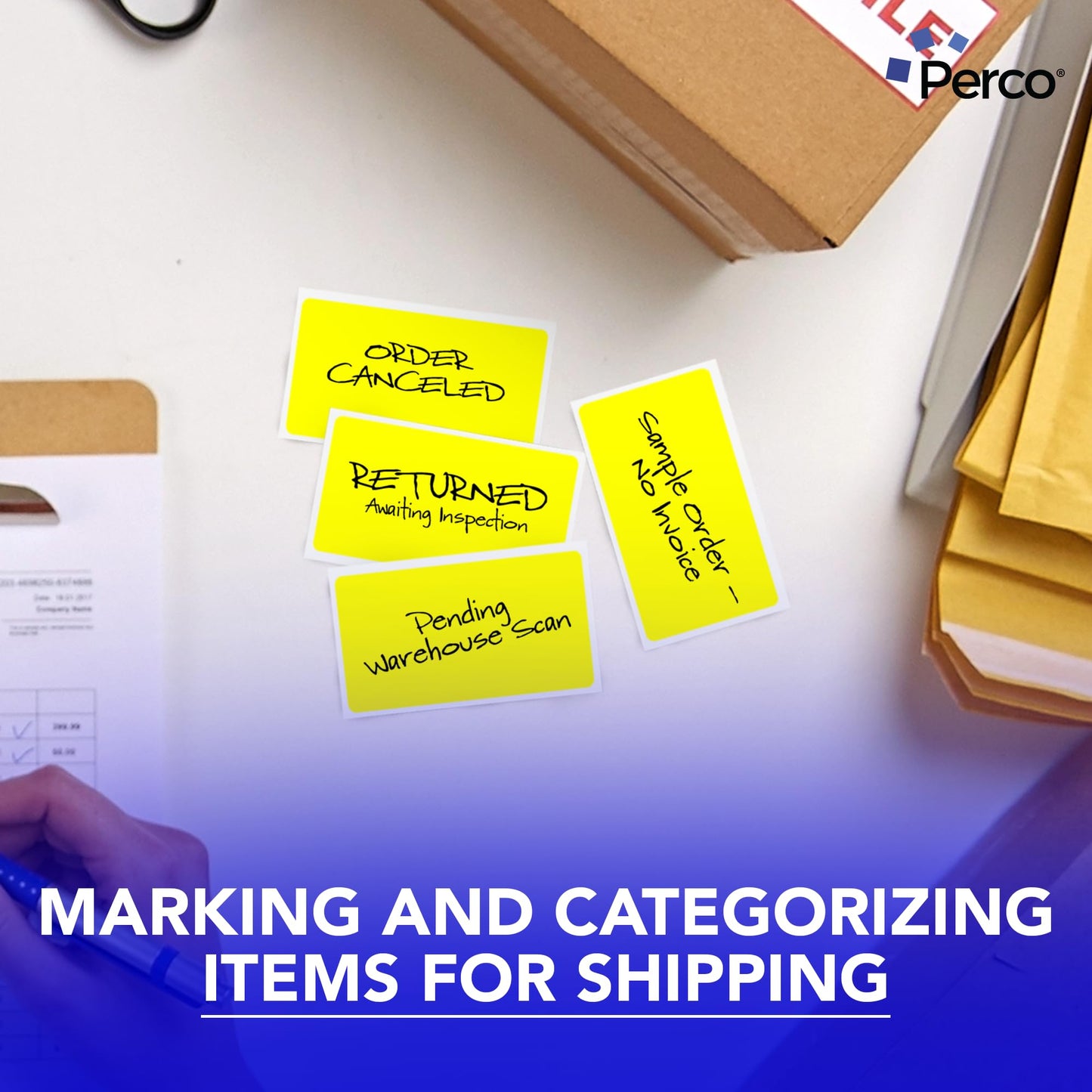 Perco Fluorescent Yellow Labels 7.6 cm x 12.7 cm 500 Stickers/Roll with Perforation for Easy Tear-Off and Strong Adhesion for Warning Labels, Shipping Notes, Reminders & Instructions — Made in USA