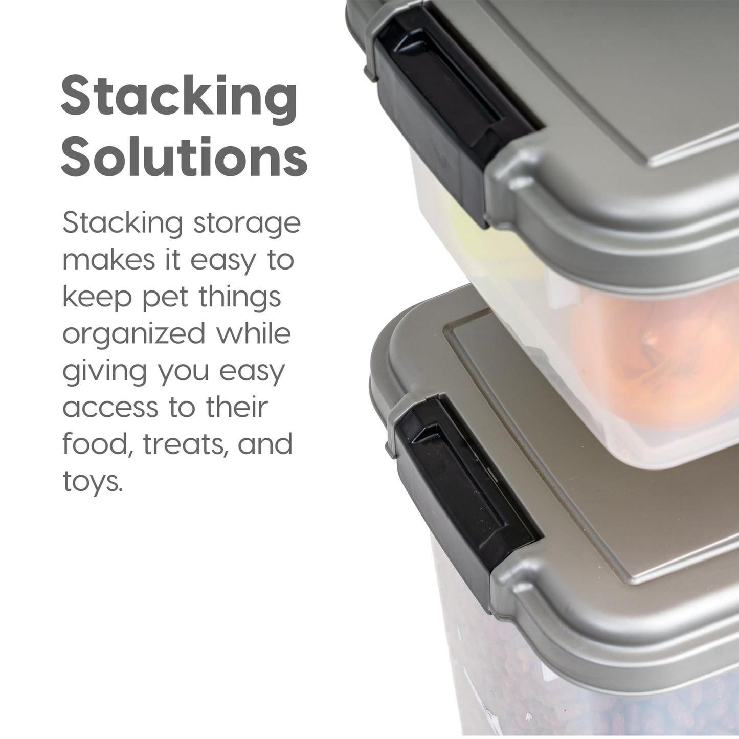 IRIS USA Airtight Dog Food Storage Container Combo, 30 lb + 11 lb Stackable Pet Food Bins with Wheels, Cat Food & Dog Treat Storage, BPA Free, Includes 2-Cup/450 g Scoop, Chrome