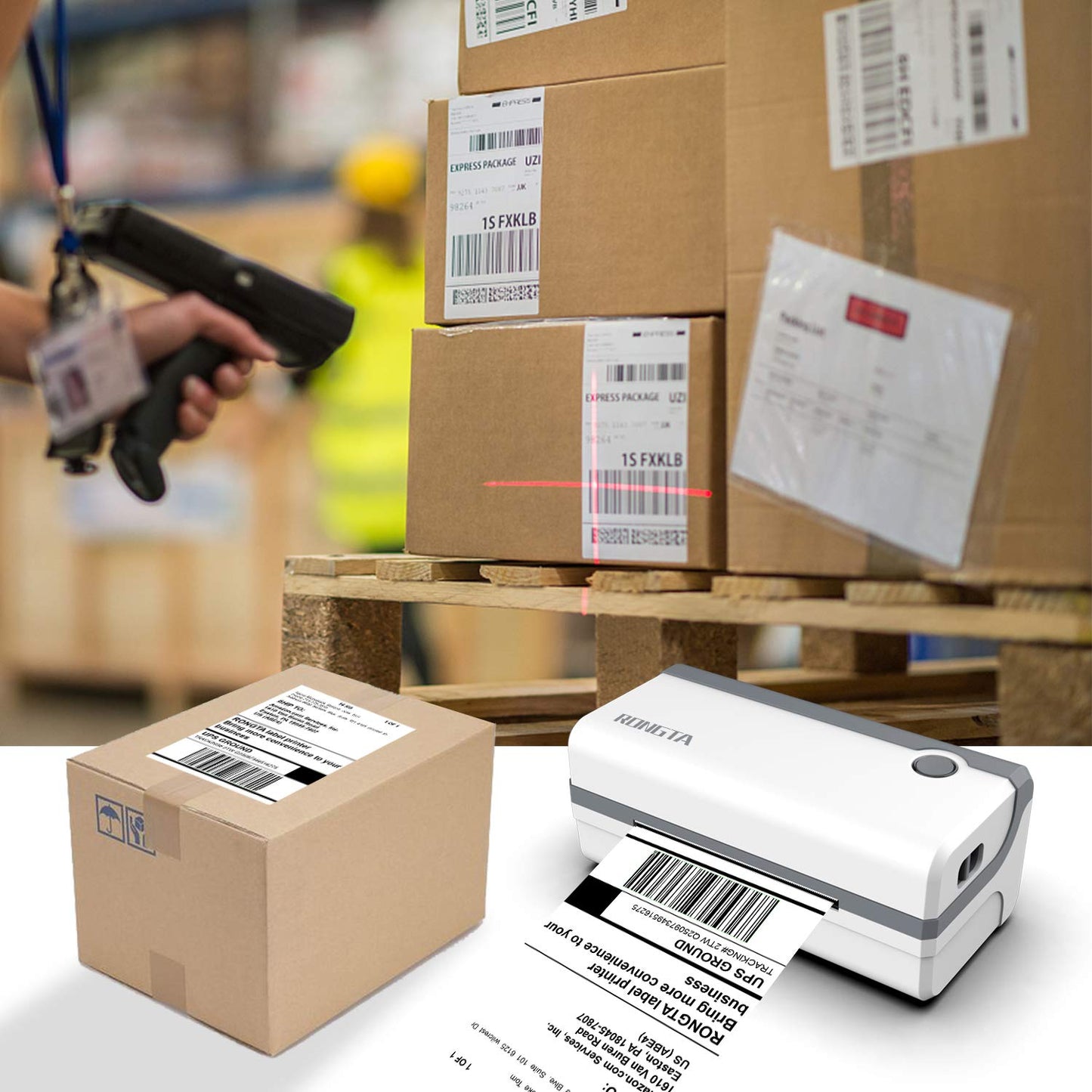 Rongta Bluetooth Thermal Shipping Label Printer, Wireless 4x6 Label Sticker Printer for Shipping Packages, Support Android, iPhone, Widely Used for Amazon, Ebay, Shopify, Etsy, UPS