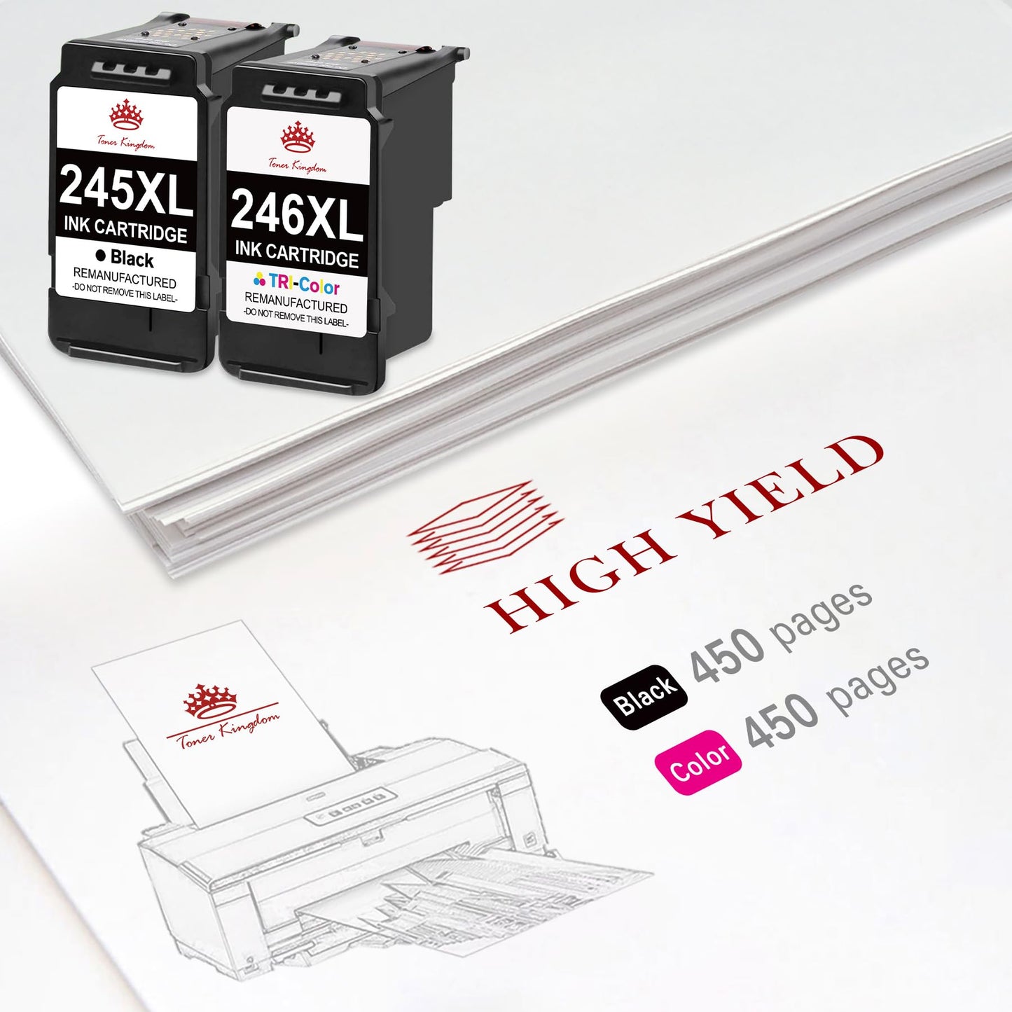 Toner Kingdom 245XL 246XL Ink Cartridges Replacement for Encre Canon 245 246 XL PG-245XL CL-246XL Compatible with Canon TS3420 TS3400, PIXMA MX490 MX492 MG2520 MG2922 TR4520 Printer, Black and Color