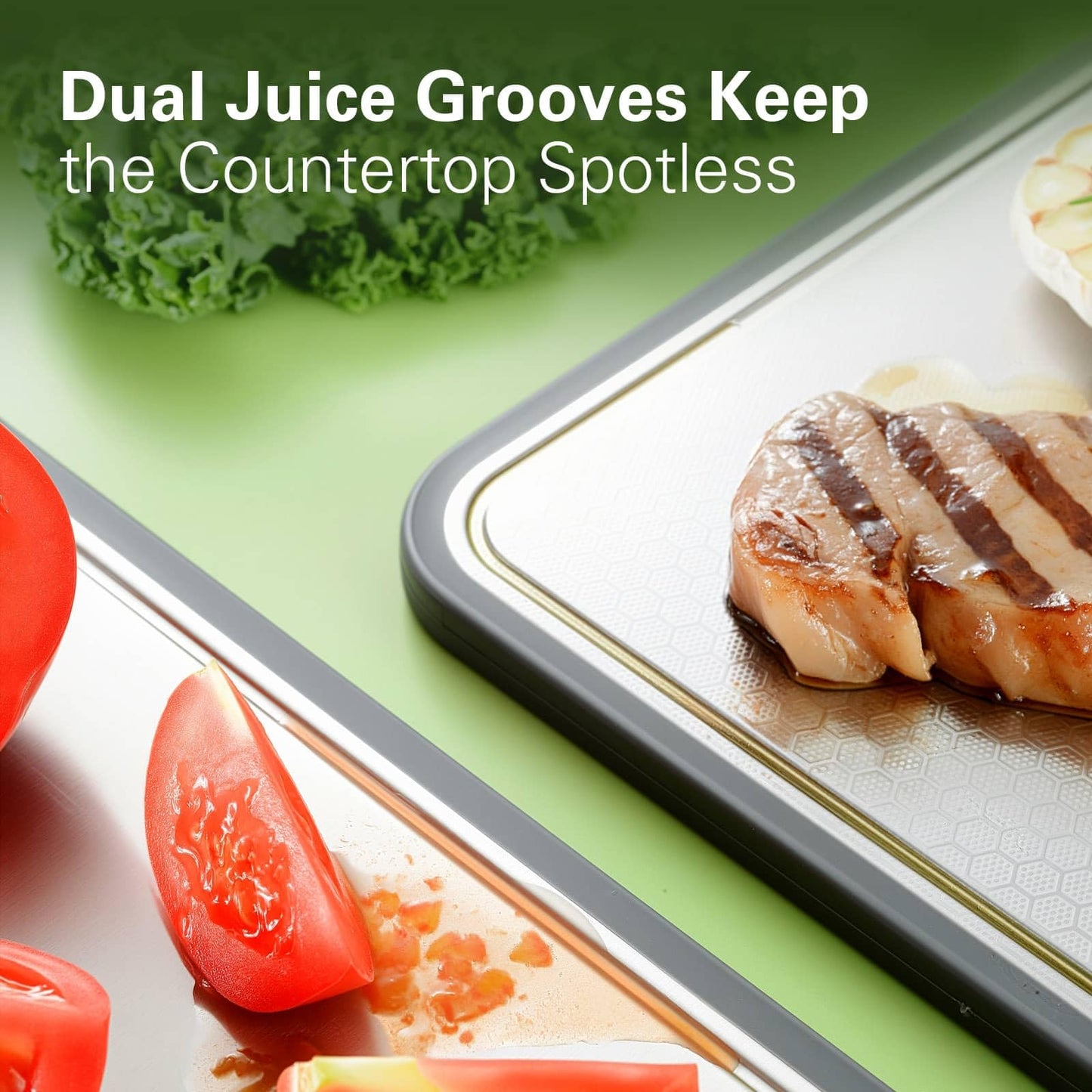 Double-Sided Stainless Steel Cutting Board for Kitchen, 16''×11'' Scratch-Resistant Cutting Board for Meat, Vegetables & Fruits, Rust-Resistant Chopping Board with Juice Groove on Both Sides