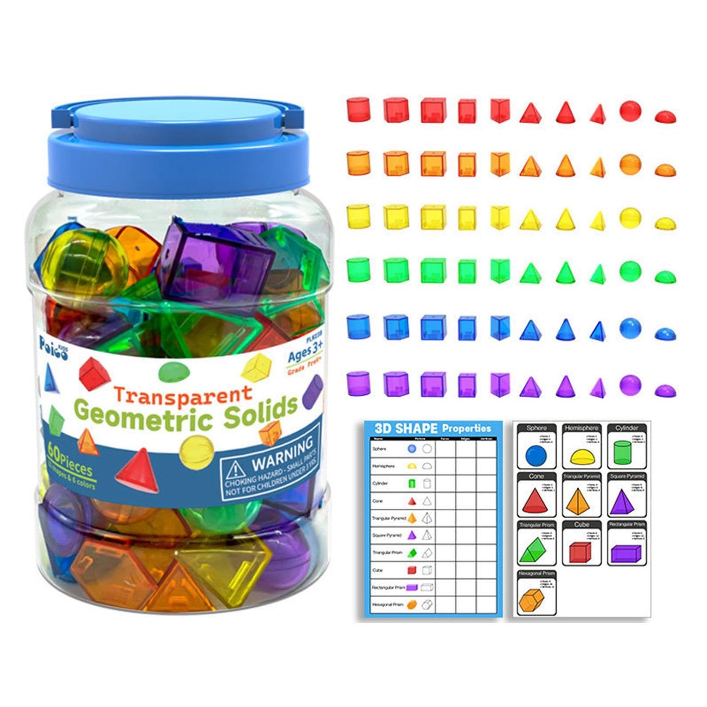 TTETTZ 60Pcs Geometric Solids Shape Blocks 3D Shapes Colorful Educational Toy