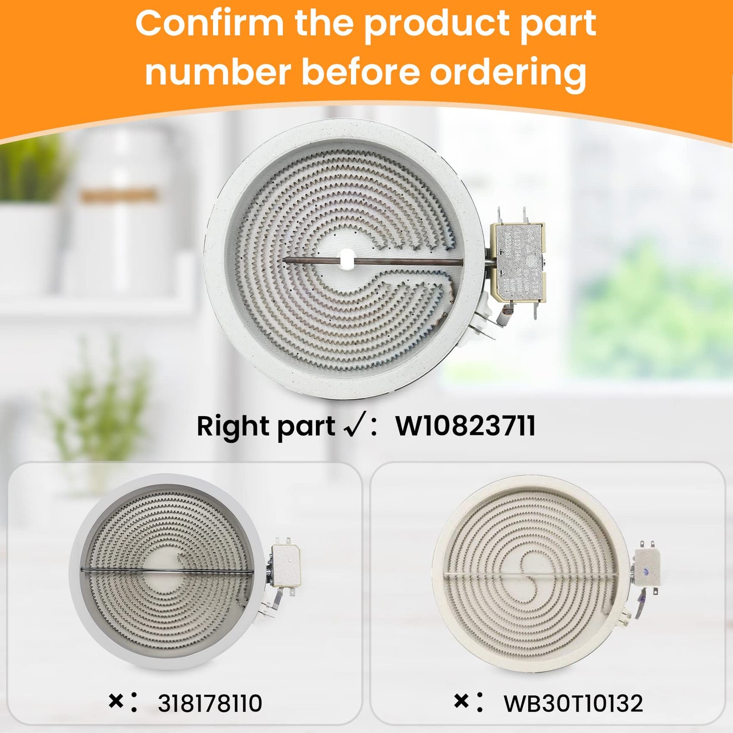 6.5 inch W10823711 MEE62385001 DG47-00060A Range Surface Element Compatible with whirlpool Stove. Element DG47-00060A Fits samsung. MEE62385001 LG Range Element Replace 12002141, 12002146, WP8523698.