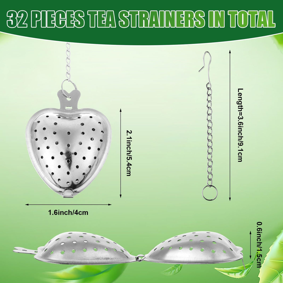 32 Sets Bridal Shower Tea Party Favors for Guest Heart Tea Infuser Tea Spoon Tea Steeper for Loose Tea with Thank You Cards Organza Bags and Hemp Rope for Wedding Gift Souvenirs, No Tea (Silver)