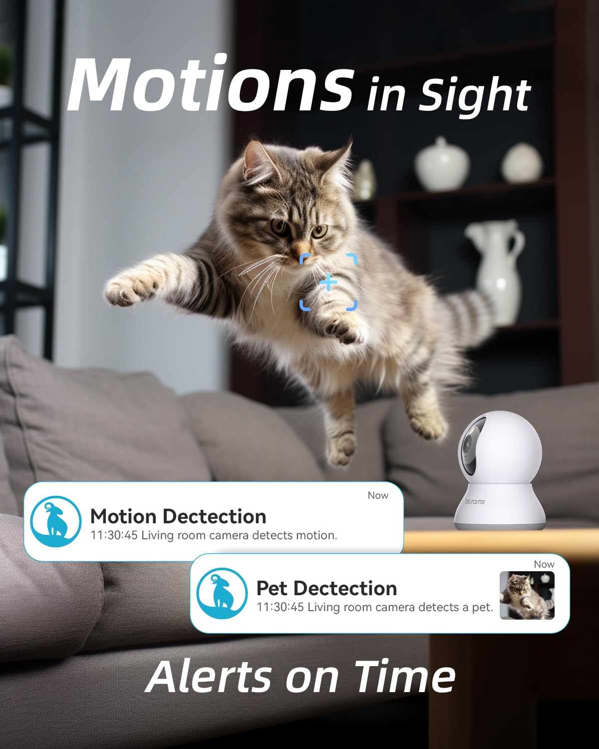 blurams Pet Camera 2K, 360° Indoor Security Camera, Dog Camera with Phone App, PTZ Cameras for Home Security Indoor, 2-Way Audio, Motion Tracking, Color/IR Night Vision, Siren, Cloud&SD (White)