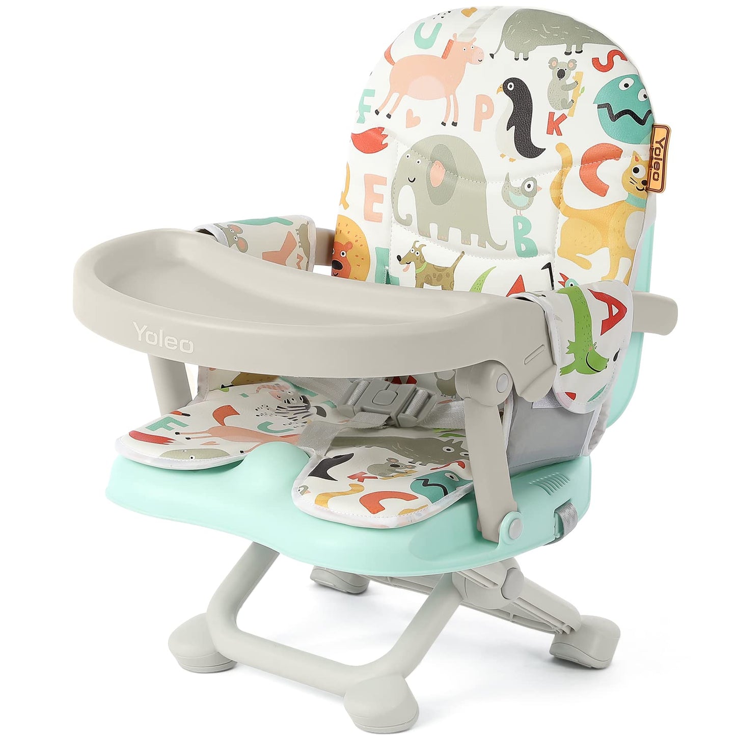 YOLEO Baby Booster Seat for Dining Table with Removable Tray, Adjustable Booster Seat Portable for Baby/Toddler Eating, Foldable Travel Dining Seat and Easy Clean (Green)