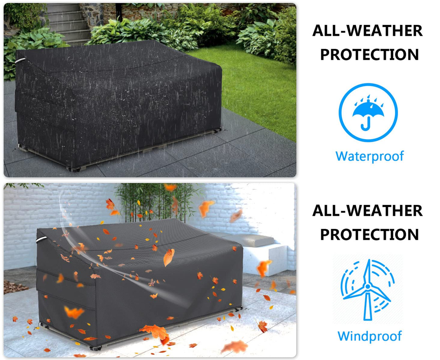 Gasadar Patio Sofa Cover Waterproof for 2-Seater Outdoor Sofa Loveseat and Furnitures,Heavy Duty Outdoor Couch Covers, Anti UV and Dustproof, 60" L×34" D×31" H, Black