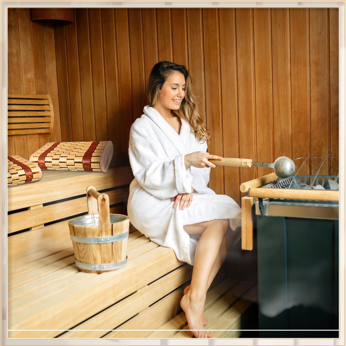 2 Pack Bamboo Sauna Headrest Pillow Natural Wood Sauna Backrest Sauna Neck Rest for Head Support Cool Room Spa Gym Sauna Accessories Steam Rooms Hollow Pillow for Household Relaxing Rest Body