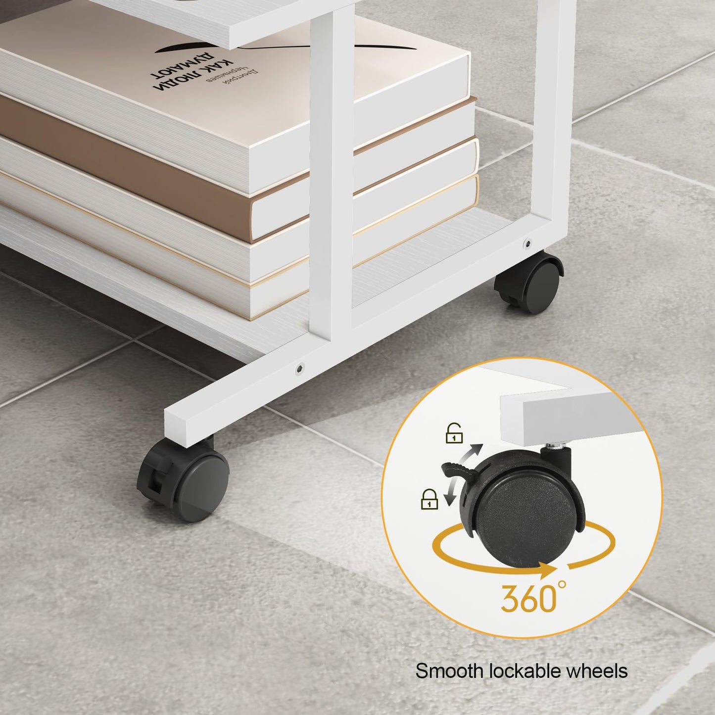 Livofloral Under Desk Printer Stand, Mobile Printer Table for Home Office, Printer Trolley with Wheels, Large Printer Stand, Printer Trolley for Desk, White