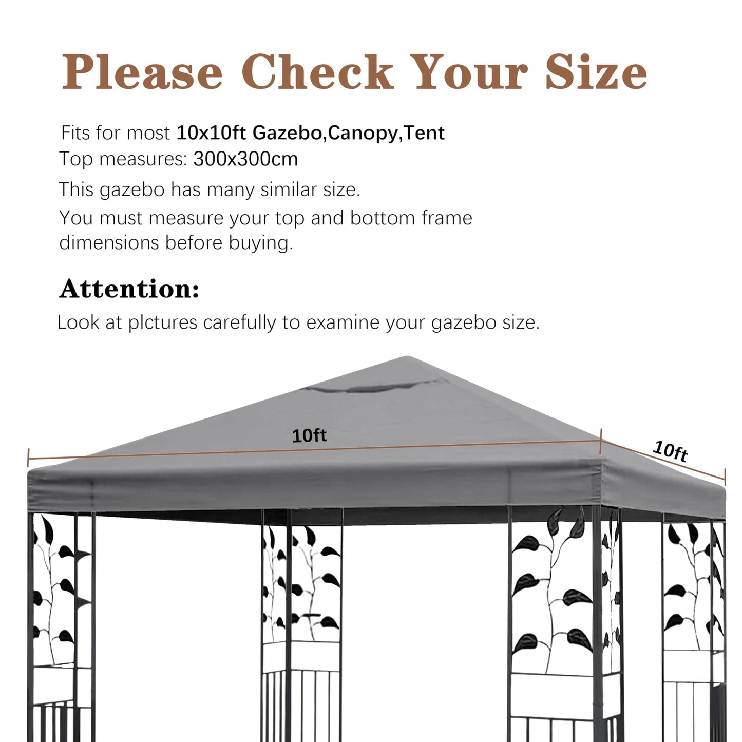 Replacement Cover for Outdoor Patio Backyard Garden Lawn Sun Shade 10x10ft Canopy Top Only, (Gray)