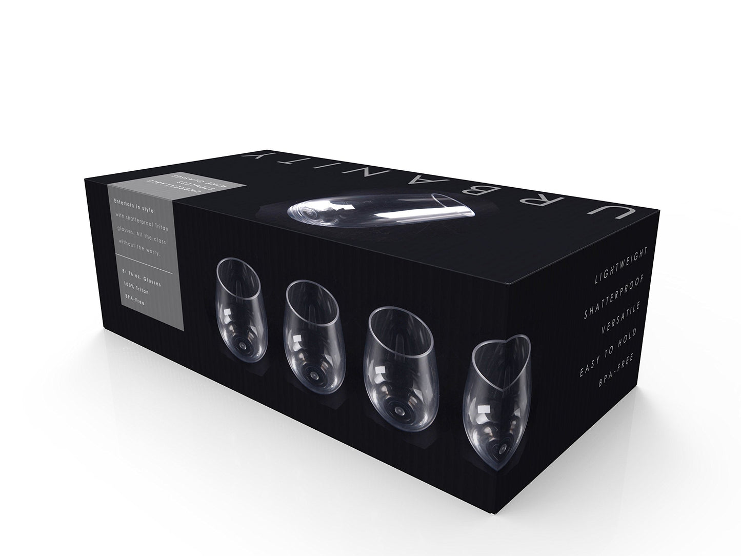 Urbanity Unbreakable Wine Glasses Set of 8 -Tritan Shatterproof Plastic Indoor & Outdoor Wine Glasses for Camping & Parties -Dishwasher Safe, Unbreakable, Stemless, Crystal Clear, BPA Free - 16oz
