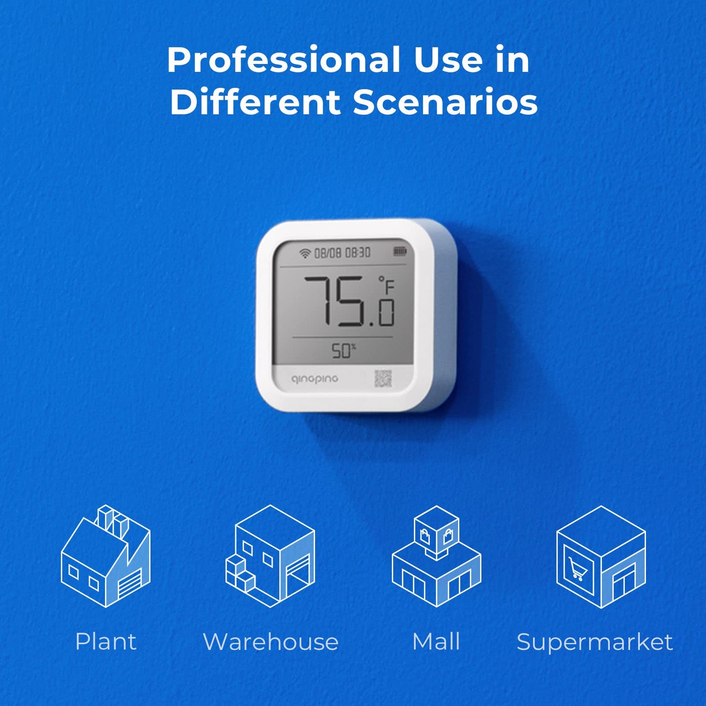 Qingping Wi-Fi Thermometer Hygrometer, Remote Monitoring via Qingping IoT, Temperature and Humidity Monitor for Different Scenarios, Fast Alert Notification, Rechargeable Battrey